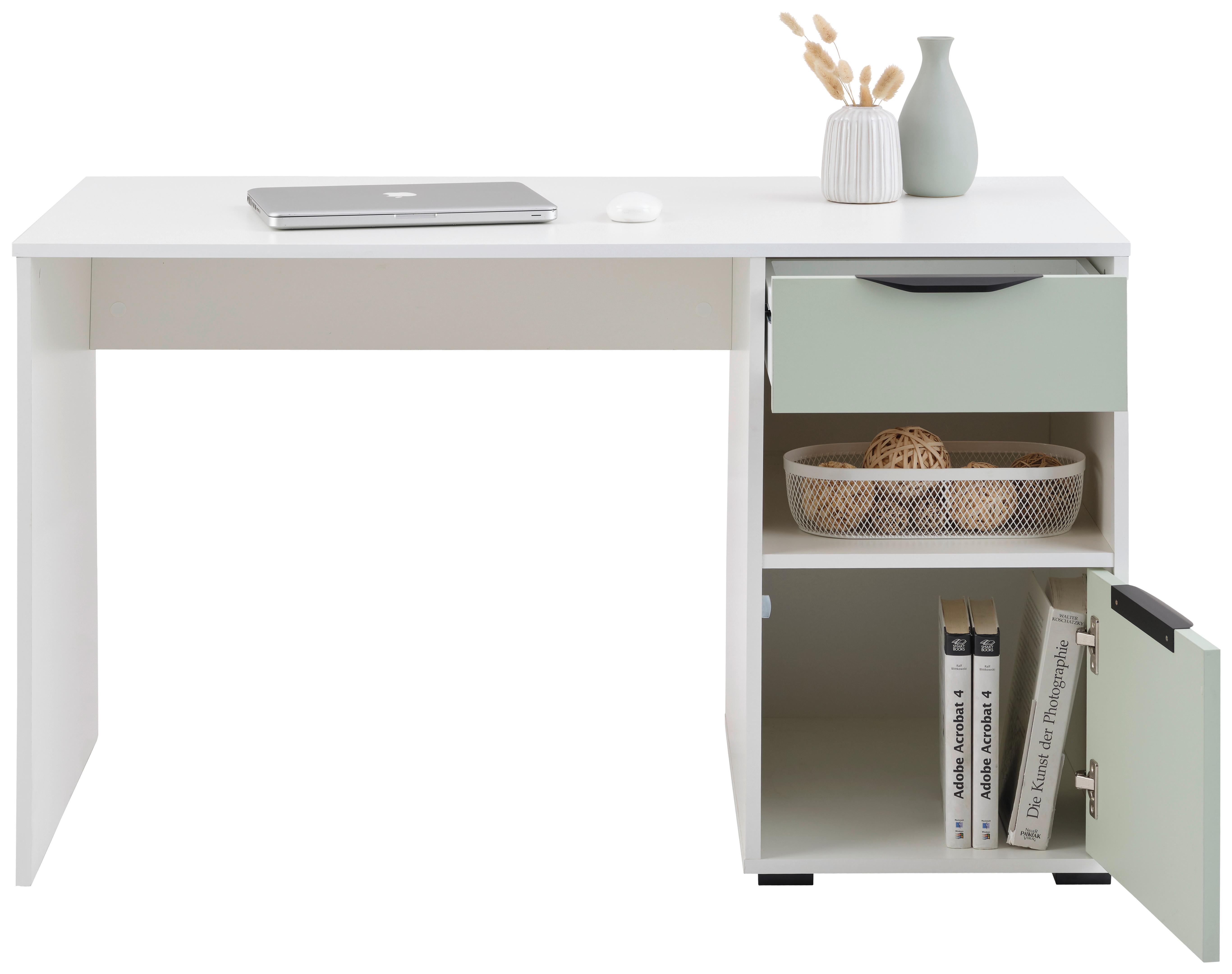 Schreibtisch Palermo 2 Weiß/Salbeigrün, B: 120 cm - Salbeigrün/Weiß, Trend, Holzwerkstoff (120/73,5/60cm)