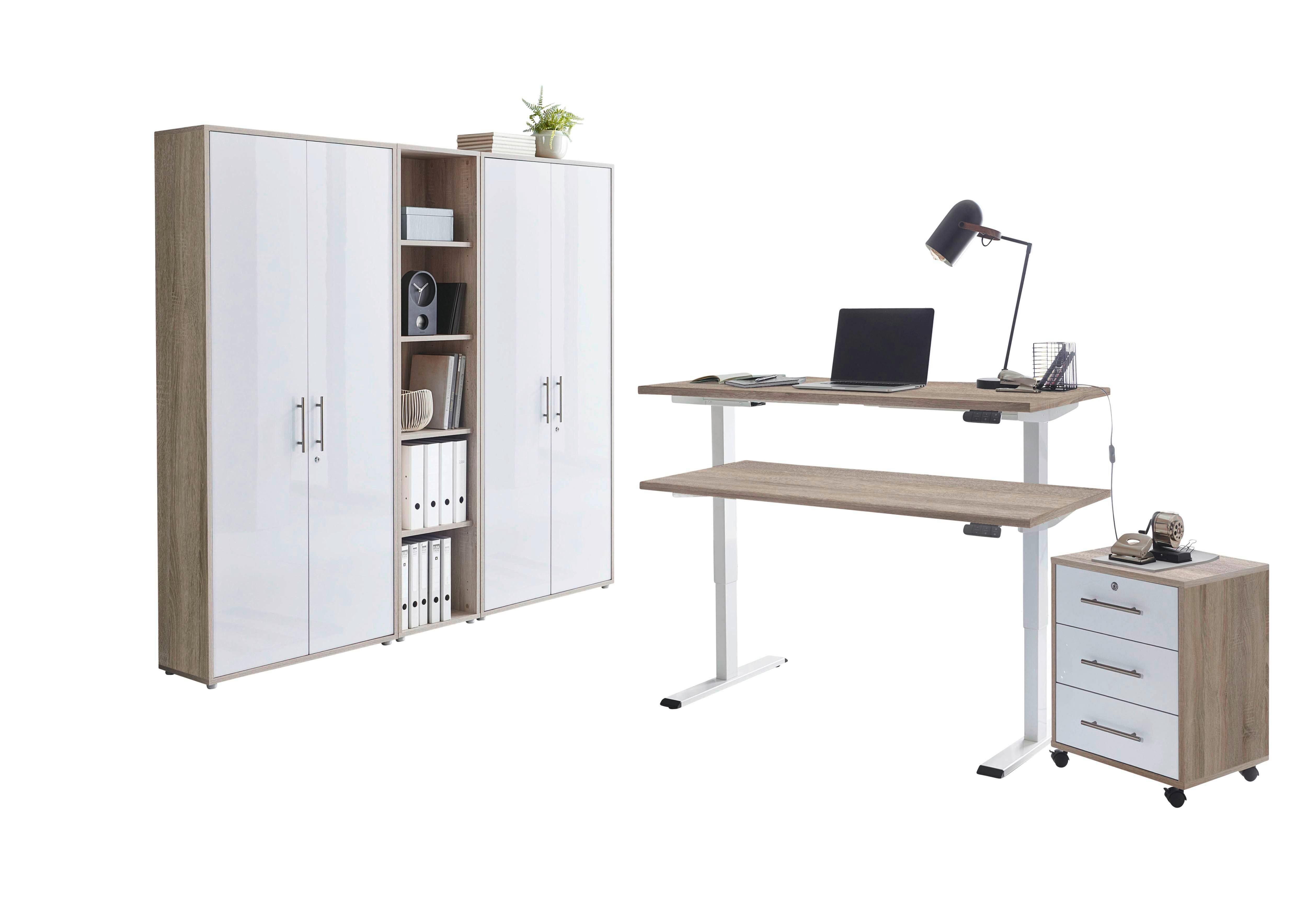 Büro Office Edition Weiß Hg/sonoma Eiche Dekor - Weiß Hochglanz/Sonoma Eiche, MODERN - MID.YOU