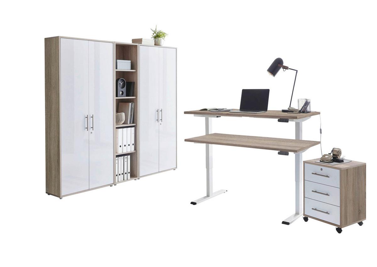 Büro Office Edition Weiß Hg/sonoma Eiche Dekor - Weiß Hochglanz/Sonoma Eiche, MODERN - MID.YOU