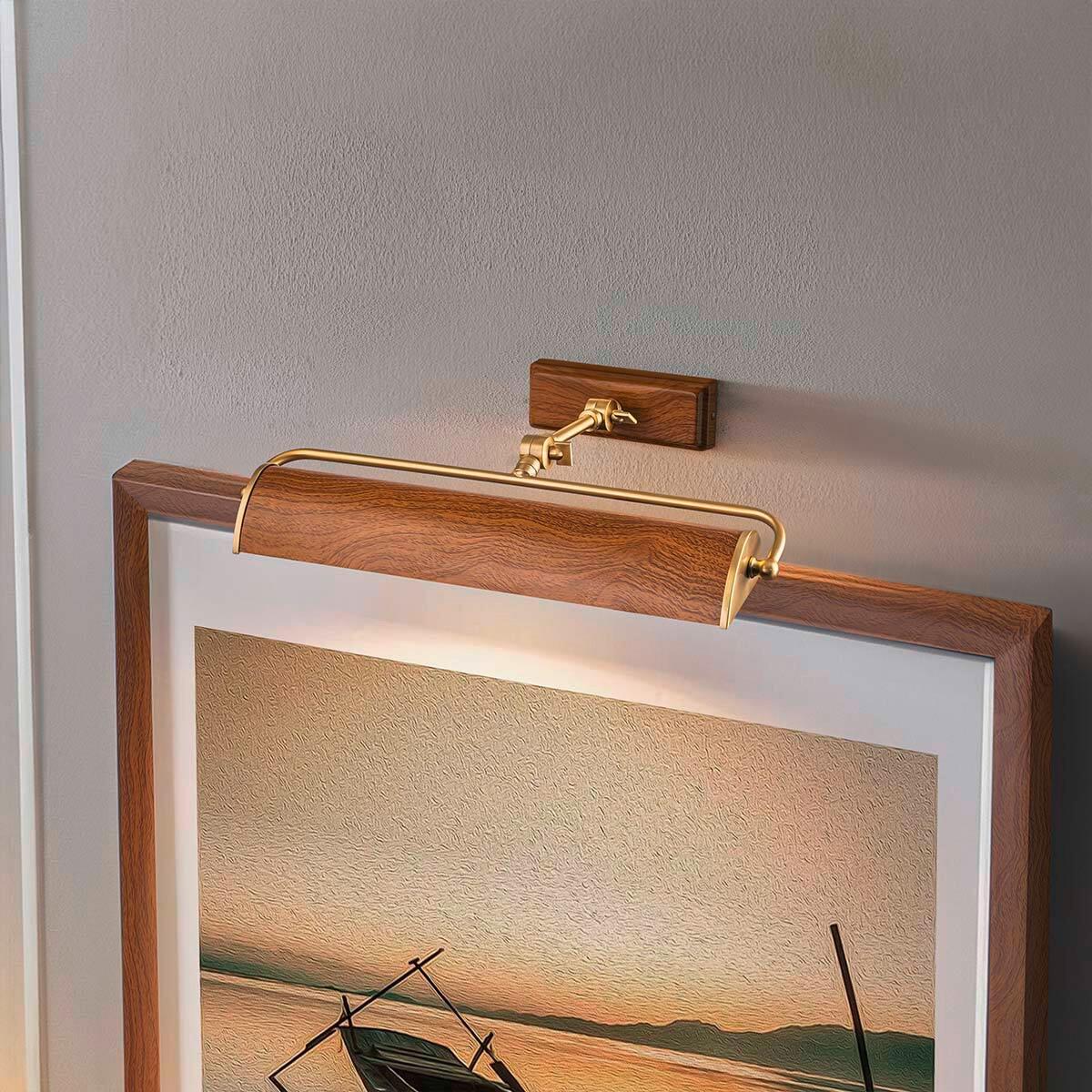 Képmegvilágító Lámpa Winchfield-Plm-Ab-Oak - tölgyfa színű/sárgarézszínű, Konventionell, fém (12,7/44,5/31,8cm) - Elstead Lighting
