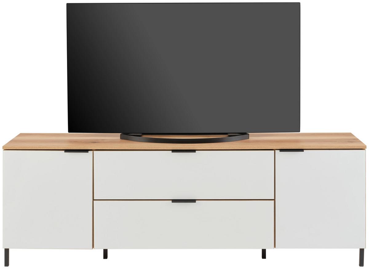 Tv-lowboard Austin 180 Cm Eichefarben/glasfront Weiß - Eichefarben/Schwarz, Trend, Glas/Holzwerkstoff (180/63/40cm)