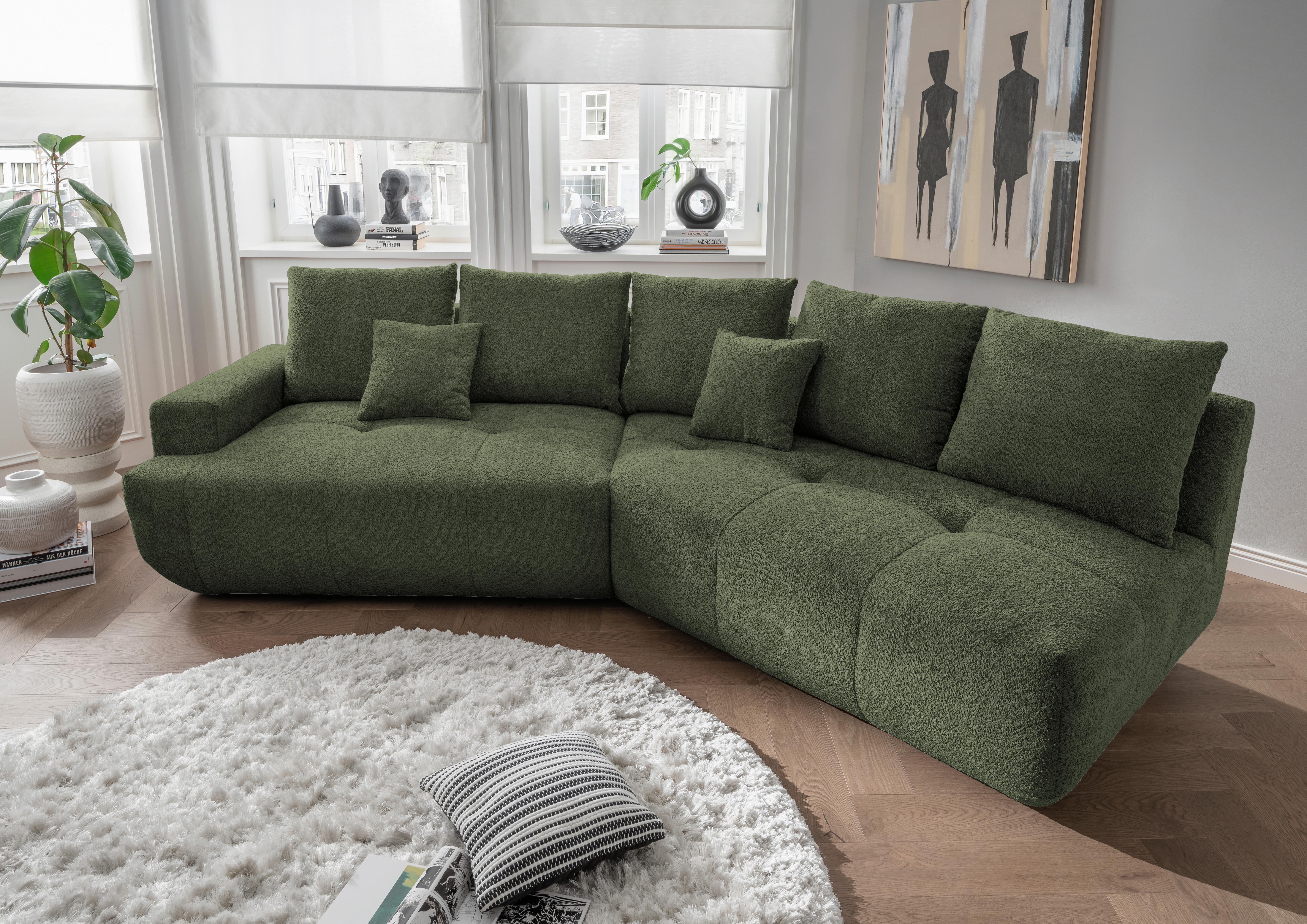 Big Sofa Fertilia Bouclé Dunkelgrün, B: 323 cm - Dunkelgrün/Schwarz, MODERN, Textil (323/91/155cm) - Livetastic