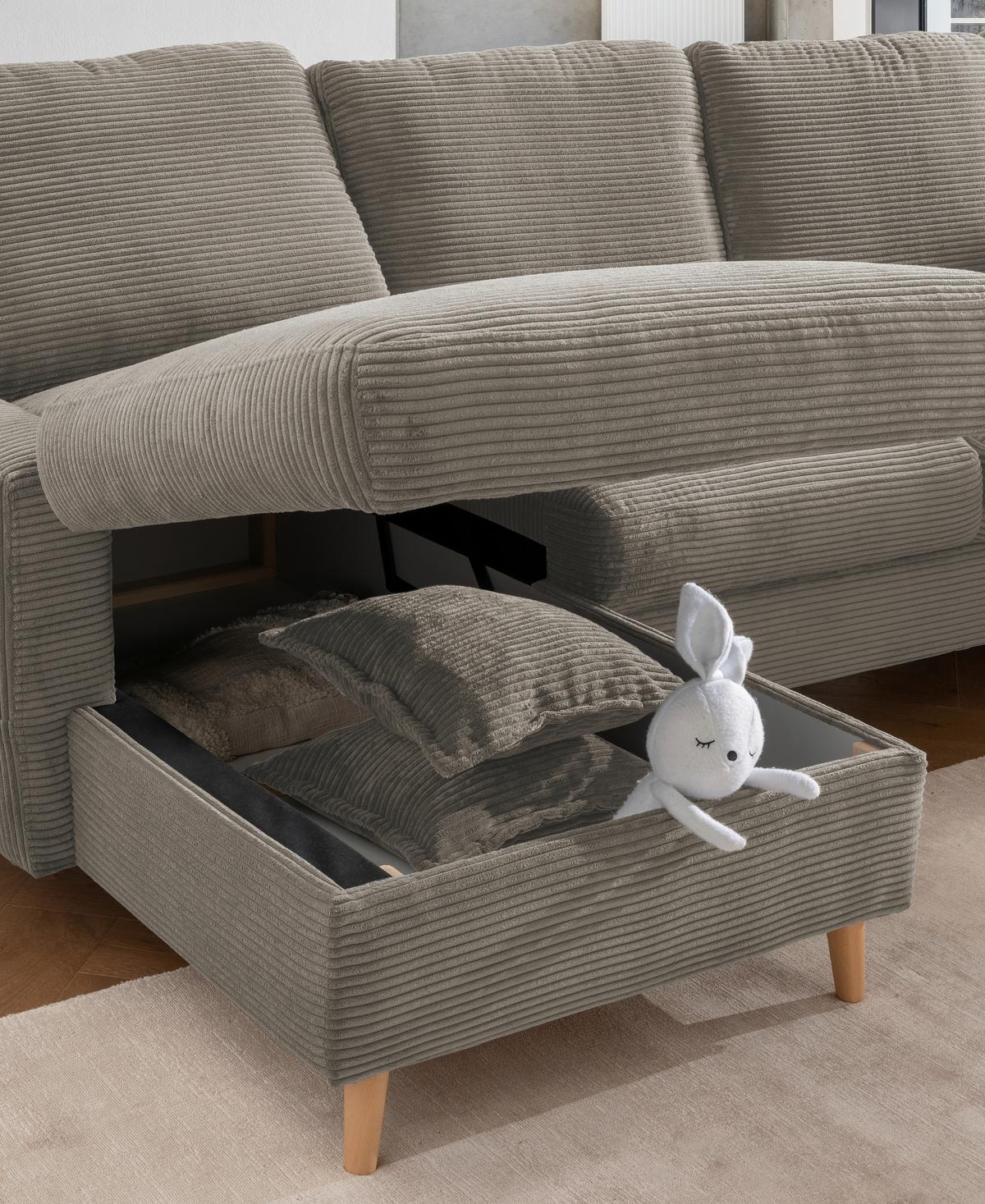 Ecksofa Valentina - Graubraun/Naturfarben, Design, Textil (150/228cm) - P & B