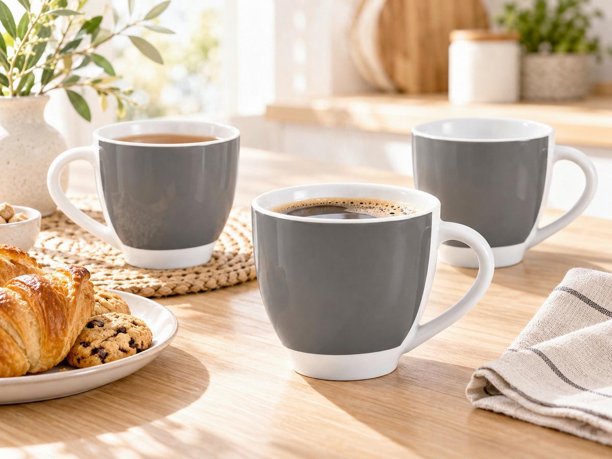 TASSENSET Grau Weiß 6-teilig 200 ml - Weiß/Grau, Basics, Keramik - Van Well