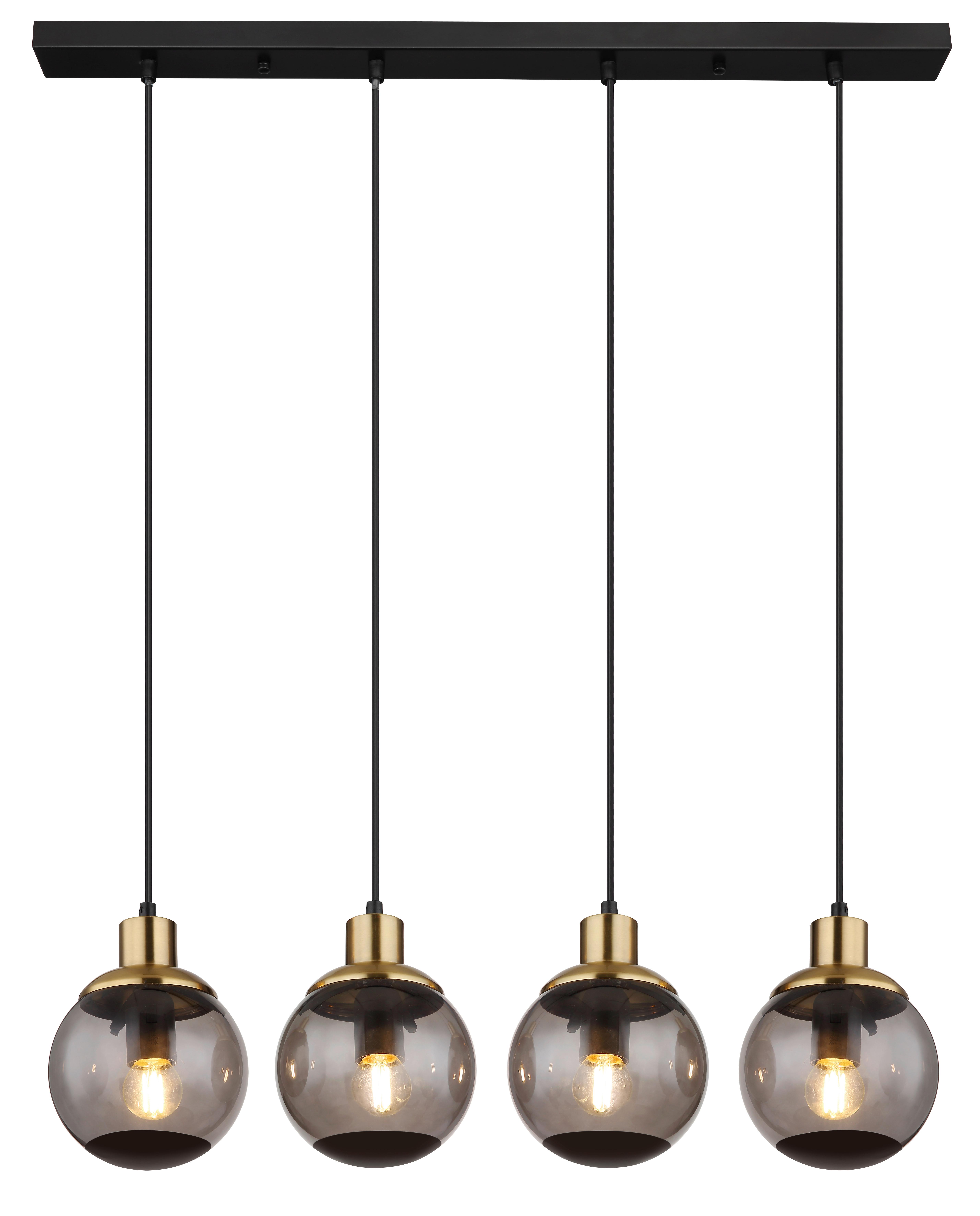 Hängeleuchte 15860-4h - Messingfarben/Schwarz, Design, Glas/Kunststoff (75/15/110cm) - Globo