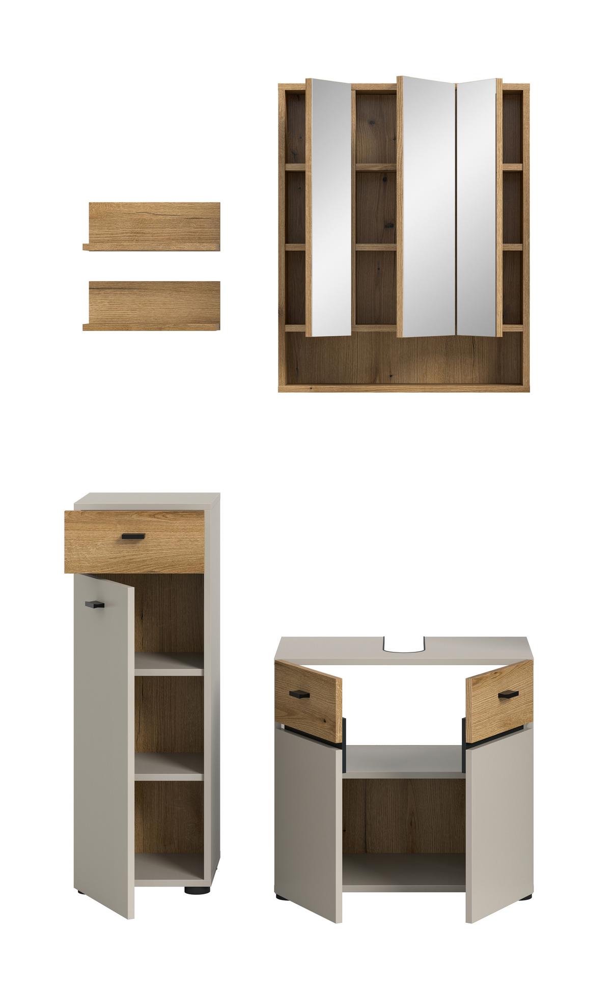 Badezimmer Aqua Kaschmir/Eichefarben B: 92cm - Kaschmir/Eichefarben, Trend, Glas/Holzwerkstoff (92cm) - MID.YOU