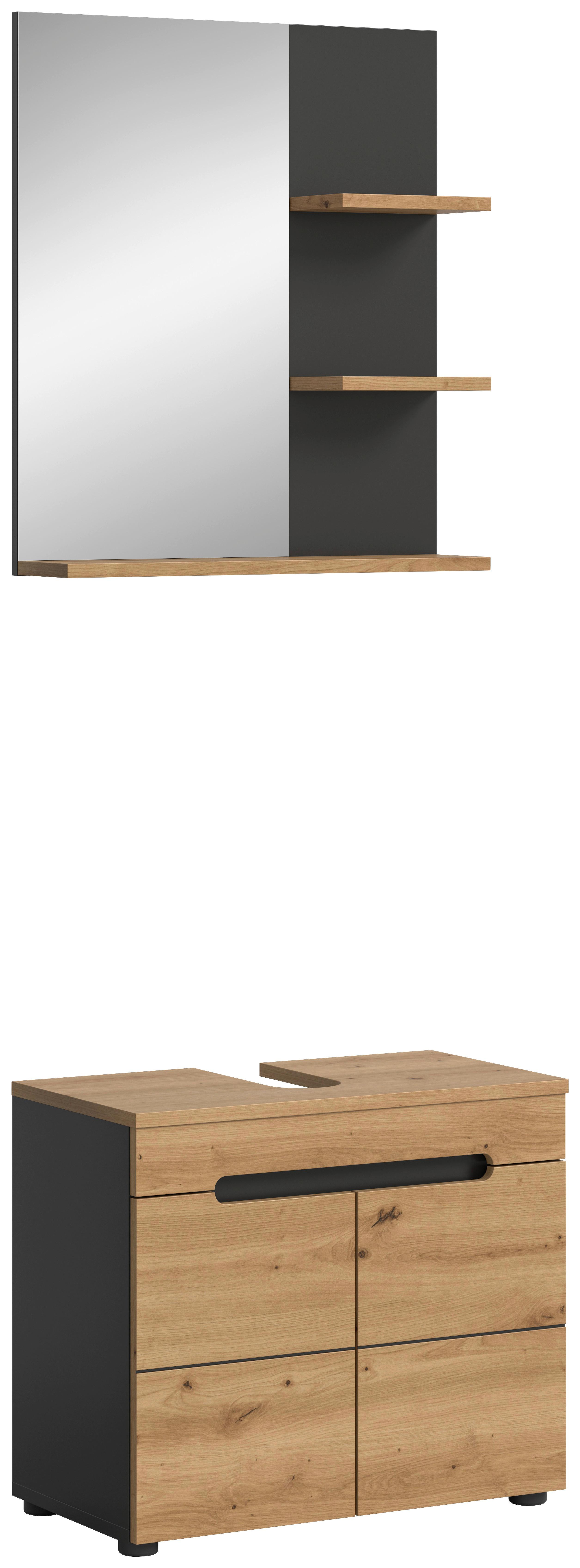 Badezimmer Canu Eiche Artisan Dekor B: 63 cm - Schwarz/Eiche Artisan, MODERN, Glas/Holzwerkstoff (63cm) - MID.YOU