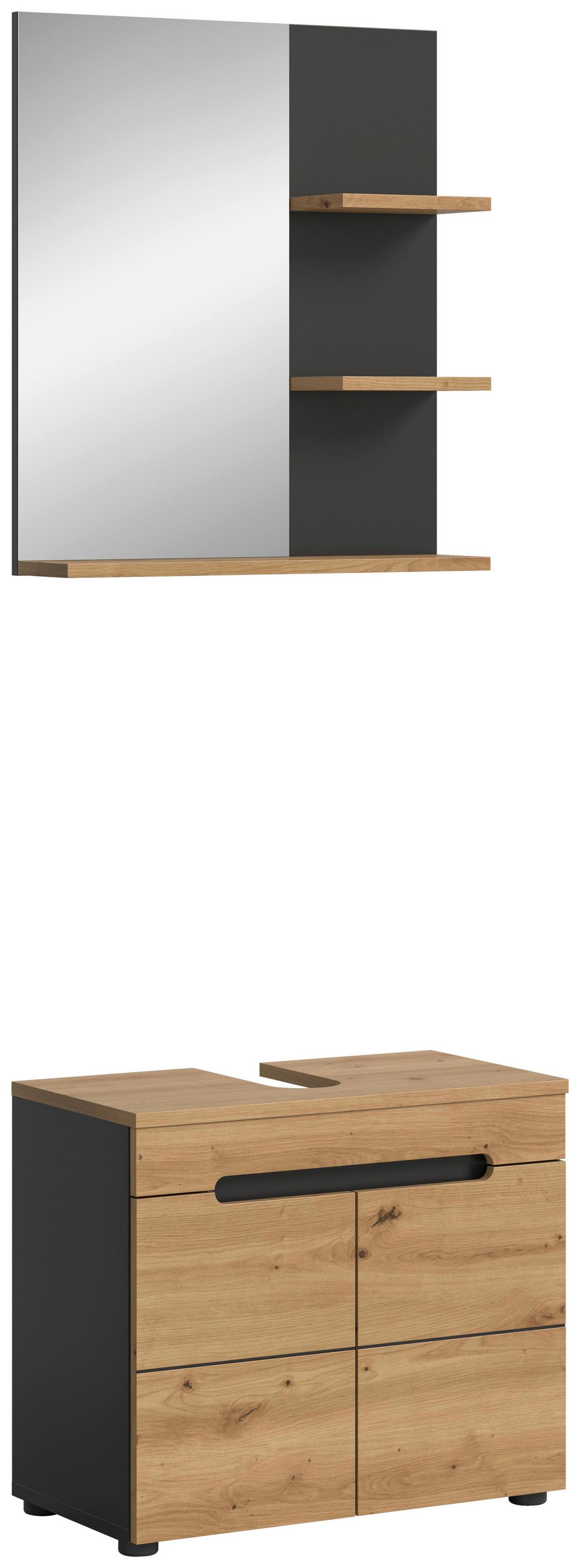 Badezimmer Canu Eiche Artisan Dekor B: 63 cm - Schwarz/Eiche Artisan, MODERN, Glas/Holzwerkstoff (63cm) - MID.YOU