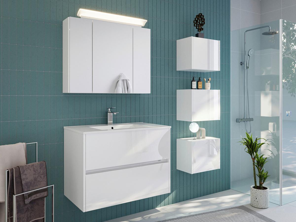 Waschtischkombi Limes Weiß Hg B: 81 cm - Weiß Hochglanz/Weiß, MODERN, Keramik/Holzwerkstoff (81/58,7/46,5cm) - MID.YOU