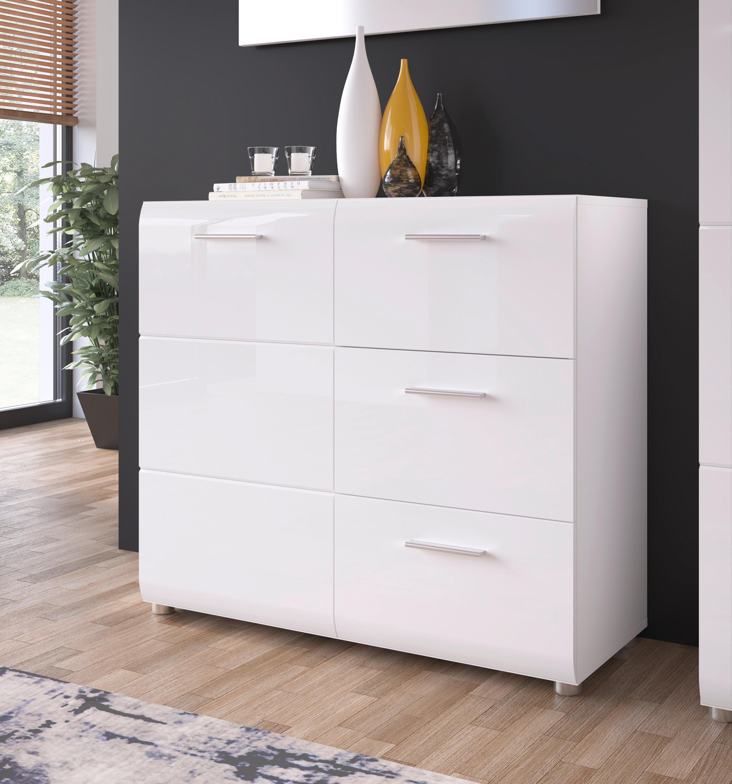 Kommode Merano Weiß B:  95,9 cm - Schwarz, MODERN, Holzwerkstoff (95,9/86/39cm) - Modern Living