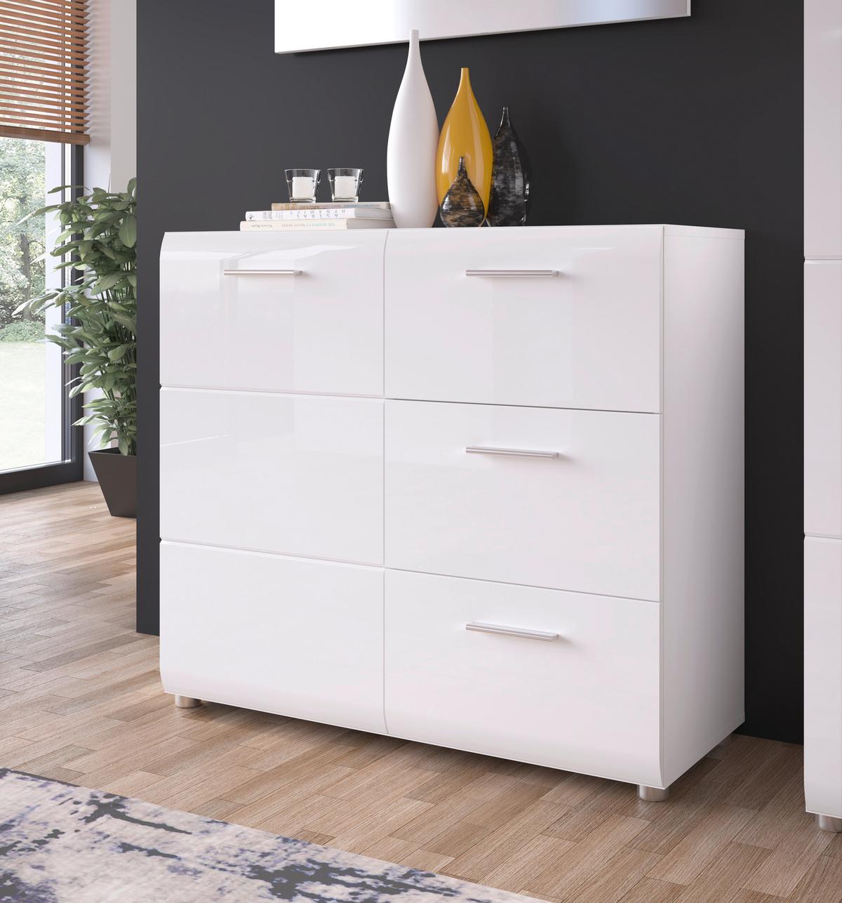 Kommode Merano Weiß B:  95,9 cm - Schwarz, MODERN, Holzwerkstoff (95,9/86/39cm) - Modern Living