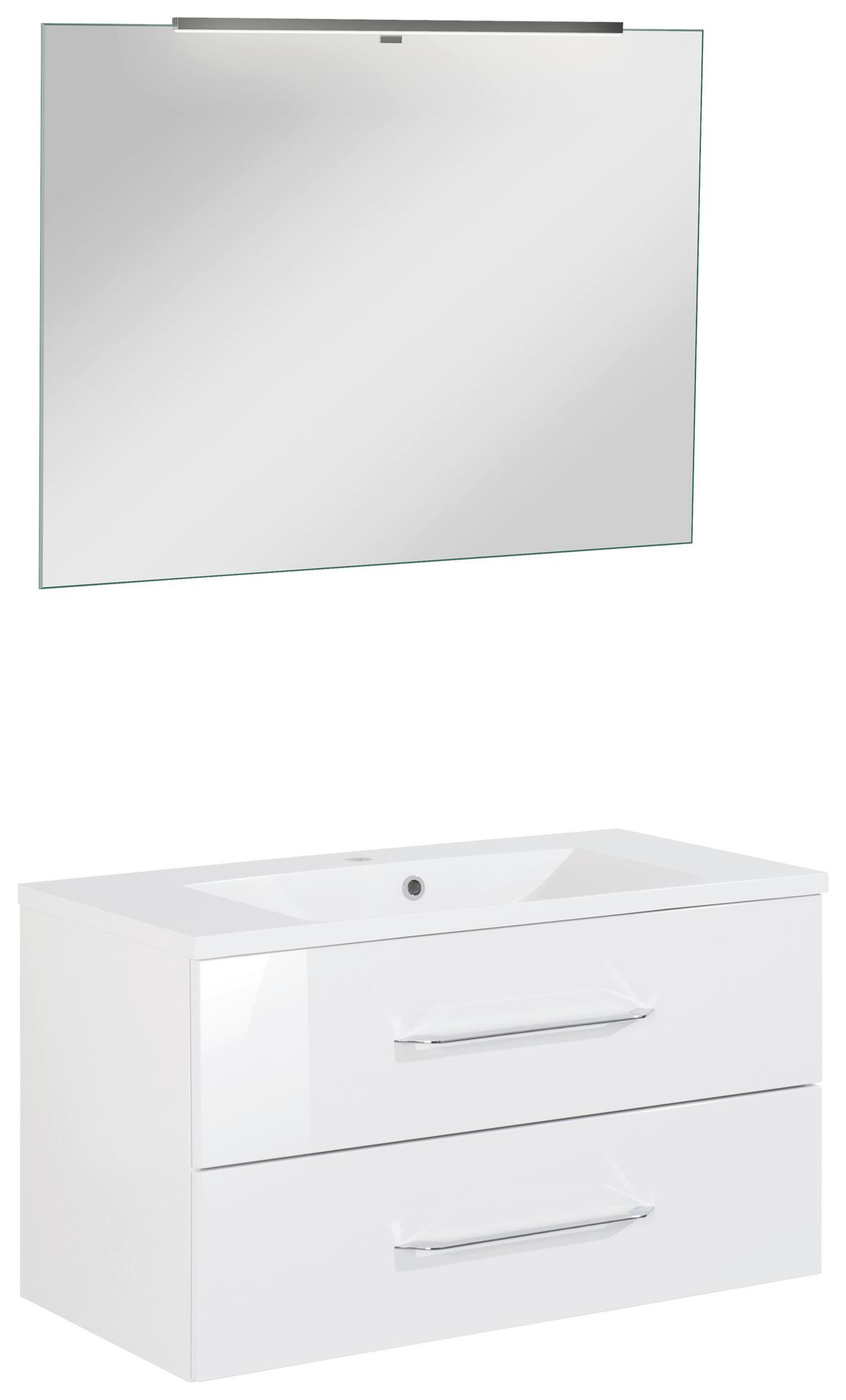 Badezimmer Clever Weiß/Weiß Hg B: 90cm - Weiß Hochglanz/Weiß, MODERN, Holzwerkstoff/Stein (90/138/45,7cm) - MID.YOU