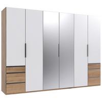 Drehtürenschrank Mit Spiegel + Laden 300cm Level 36a, Weiß - Plankeneiche/Eichefarben, MODERN, Glas/Holzwerkstoff (300/216/58cm) - MID.YOU