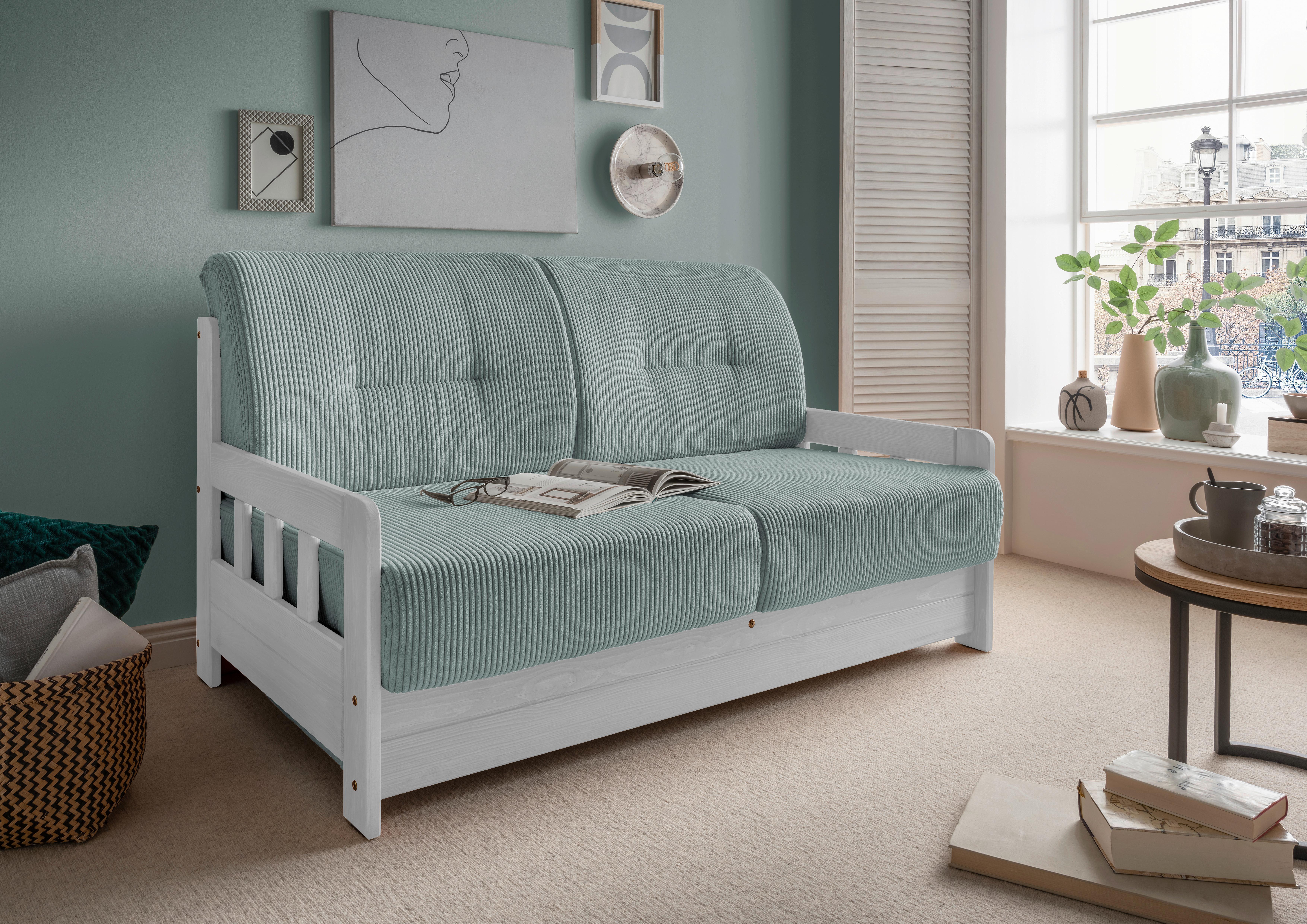 Schlafsofa Camino Weiß/Hellblau B: 154 cm - Weiß/Hellblau, MODERN, Holz/Textil (154/88/90cm) - Livetastic