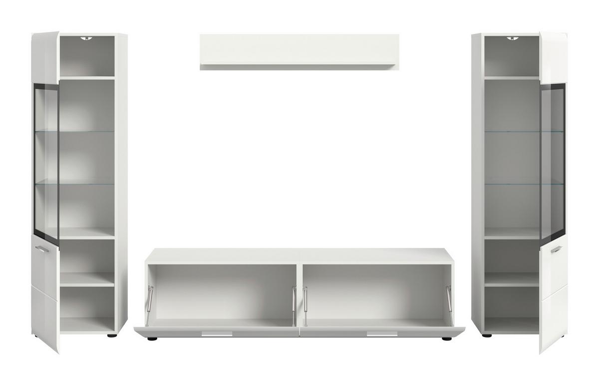 Sideboard Ice Weiß/weiß Hochglanz B: 280 Cm - Weiß Hochglanz/Schwarz, Design, Glas/Holzwerkstoff (280/160/41cm) - Livetastic