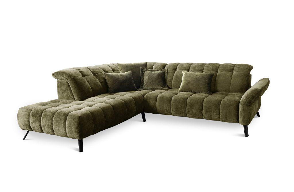 Rohová sedačka NEW YORK, levá, olivově zelený velur - černá/olivově zelená, Moderní, kov/kompozitní dřevo (261/87-104/288cm) - Premium Living