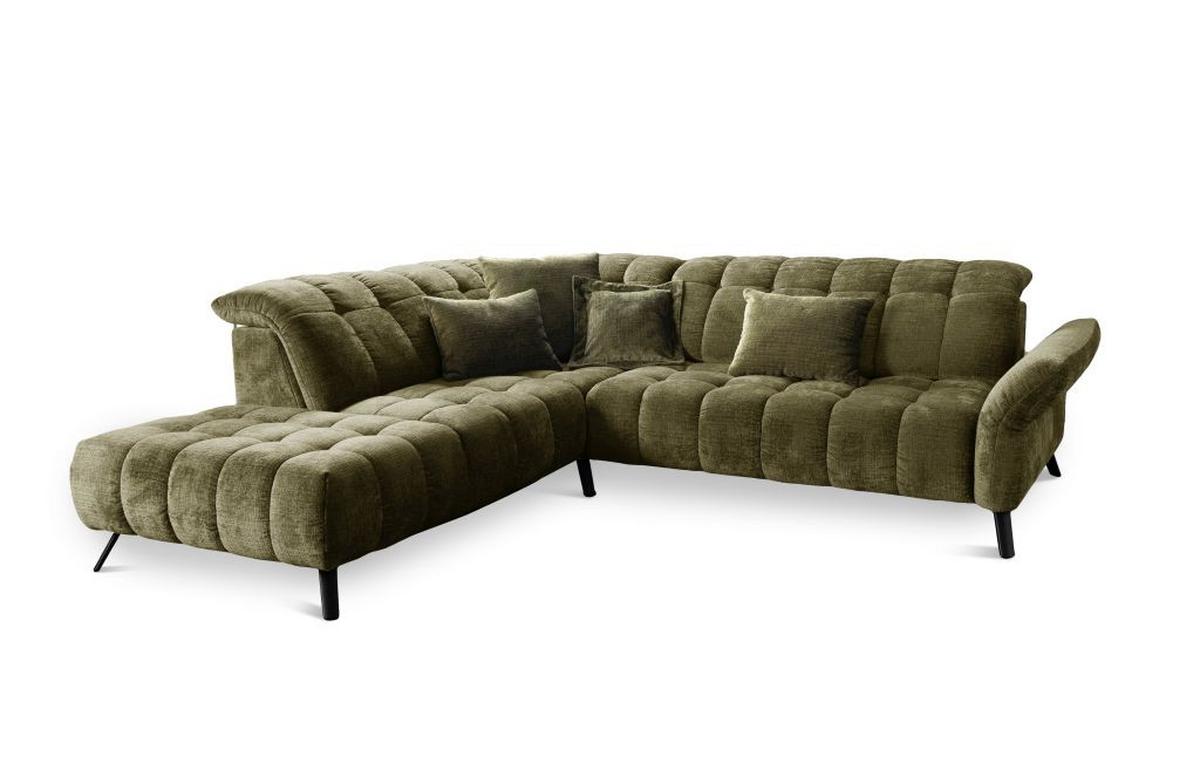 Rohová sedačka NEW YORK, levá, olivově zelený velur - černá/olivově zelená, Moderní, kov/kompozitní dřevo (261/87-104/288cm) - Premium Living