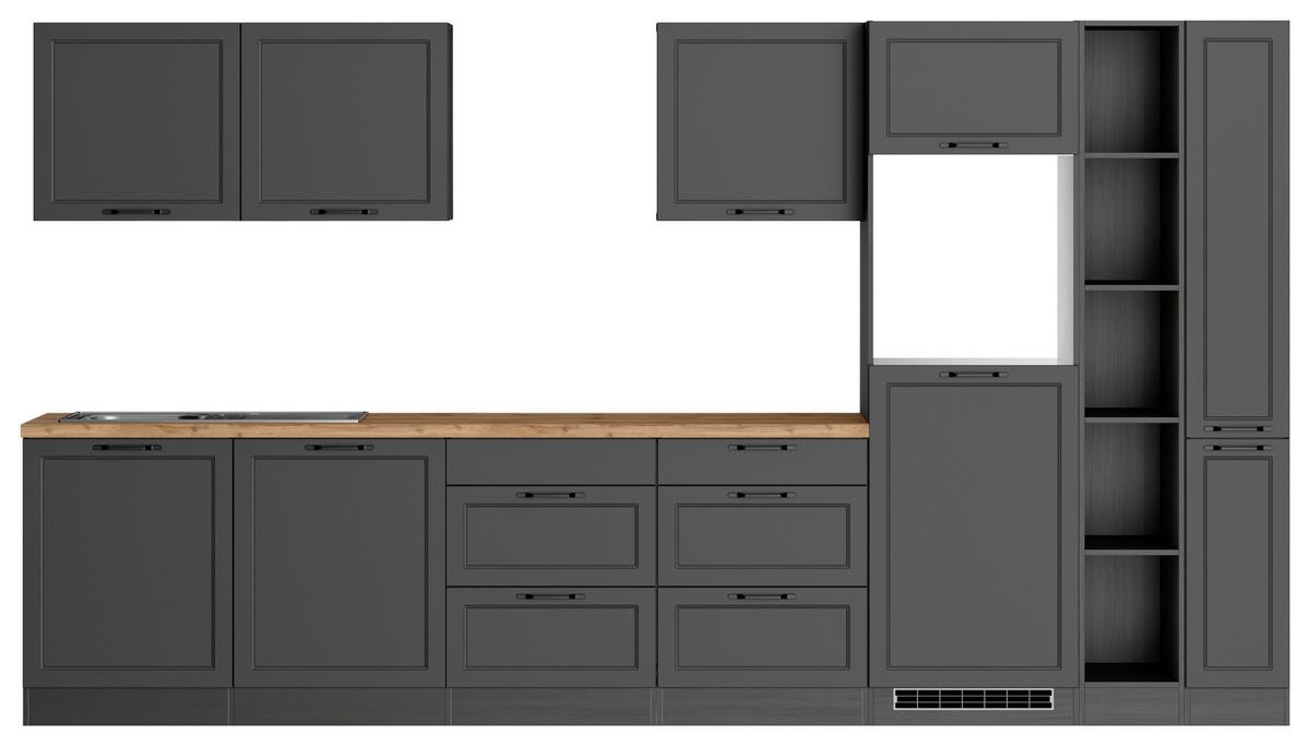Küchenzeile Meran ohne Geräte B: 360 cm Grau/Eiche Dekor - Eiche Wotan/Grau, LIFESTYLE, Holzwerkstoff (360cm) - Held
