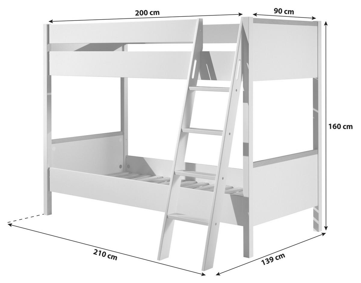Etagenbett London Weiß 90x200 Cm - Weiß/Naturfarben, MODERN, Holz/Holzwerkstoff (90/200cm) - MID.YOU