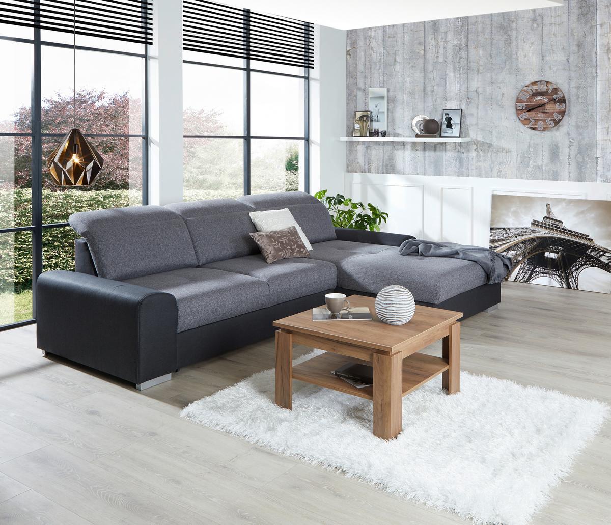 Ecksofa mit Schlaffunktion + Bettkasten Malaga, Webstoff - Silberfarben/Graphitfarben, KONVENTIONELL, Textil (286/203cm) - Ondega