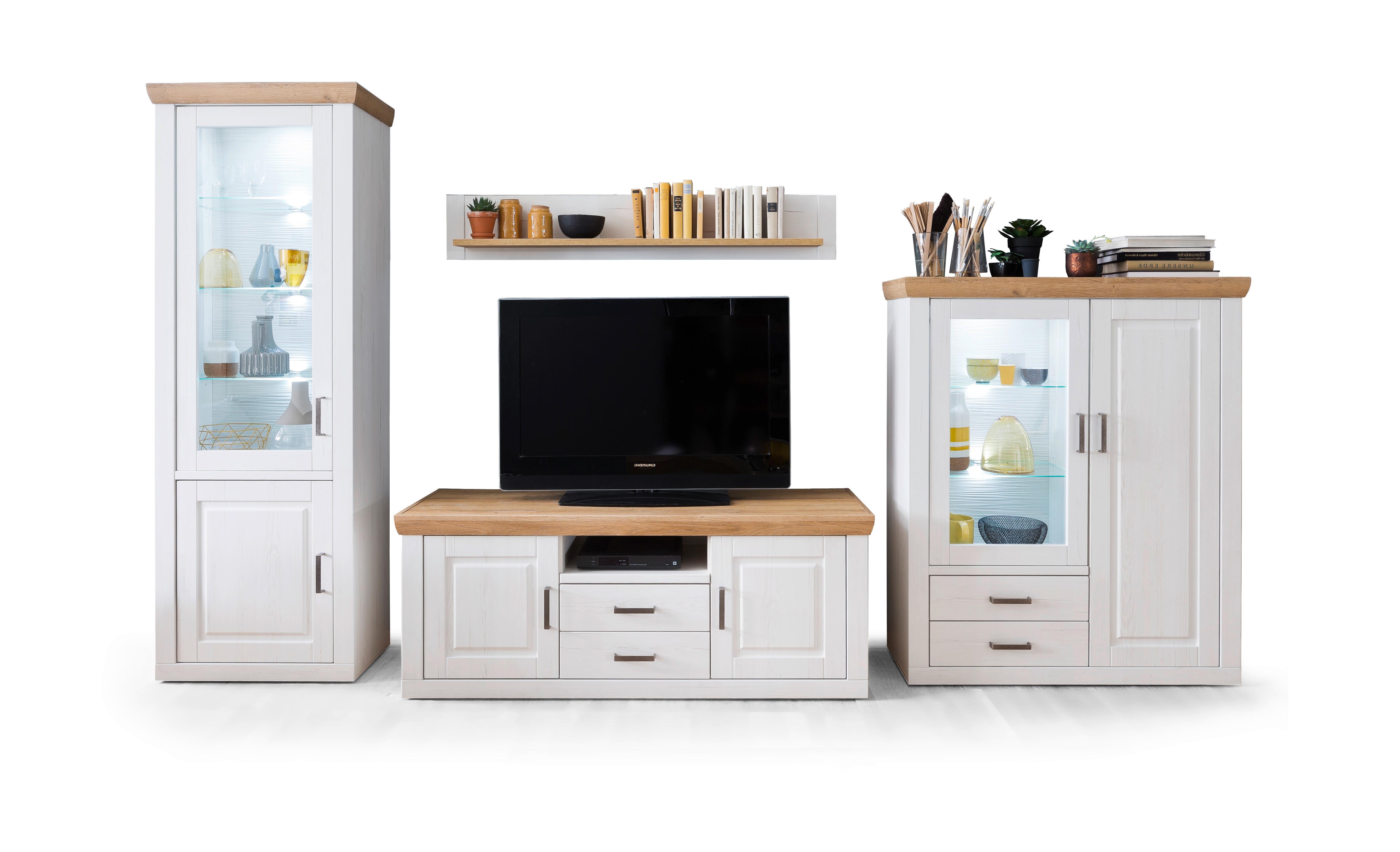 Wohnkombination 4-Tlg. Brixen Eiche/Pinie Dekor - Pinienfarben, Design, Glas/Holzwerkstoff (369/210/52cm) - Livetastic