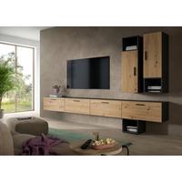 Wohnwand, The One Artisan Eiche Dekor/grau - Schwarz/Eiche Artisan, Trend, Holzwerkstoff (75/32/35/77/33cm)