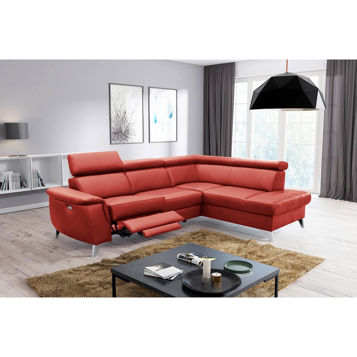 Ecksofa Lince Rot S: 257x197 Cm - Chromfarben/Rot, Design, Leder/Textil (257/197cm) - Livetastic