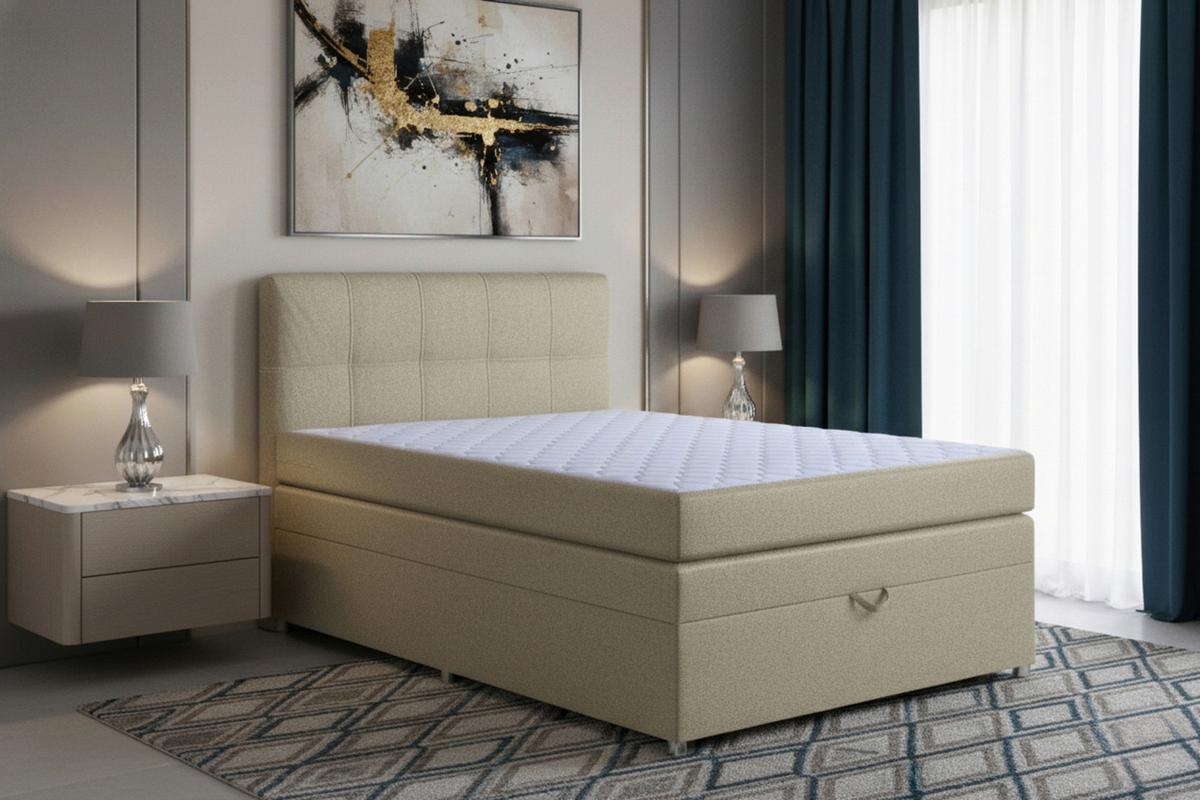 Boxspringbett Royal 140x200 Beige - Chromfarben/Beige, MODERN, Holzwerkstoff/Textil (140/200cm)