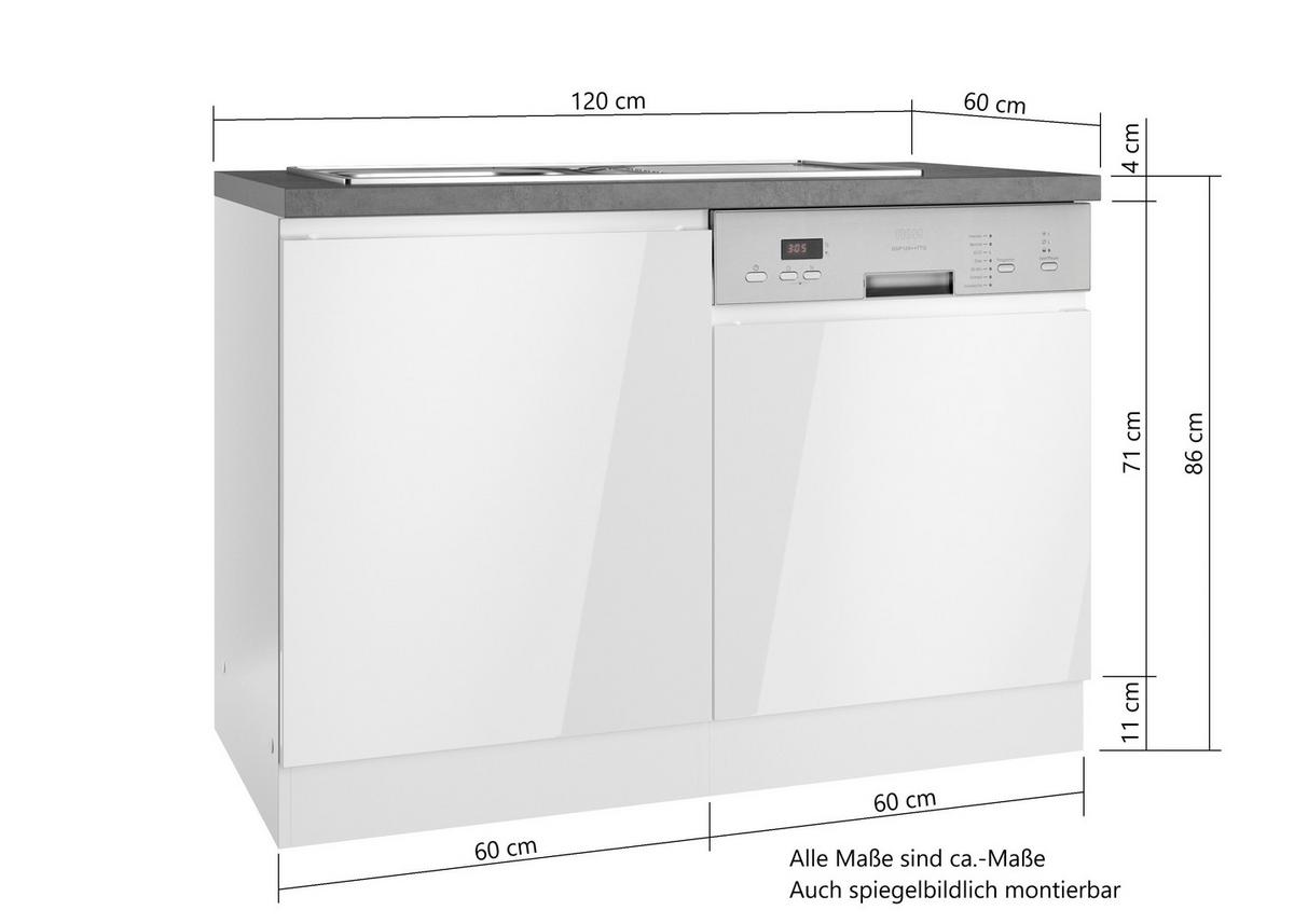 Spülenunterschrank Monza B: 120 cm Weiß/Eiche Dekor - Weiß Hochglanz/Eiche Wotan, LIFESTYLE, Holzwerkstoff (120/86/60cm) - Held