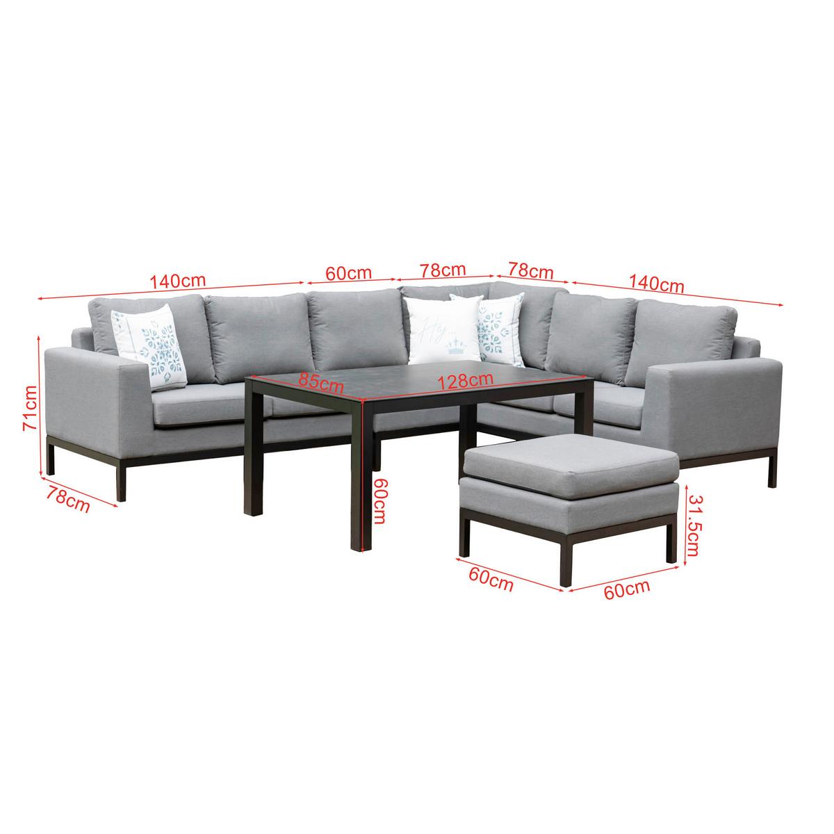 Loungegarnitur Tarent - Anthrazit/Grau, MODERN, Textil/Metall - Gardenson