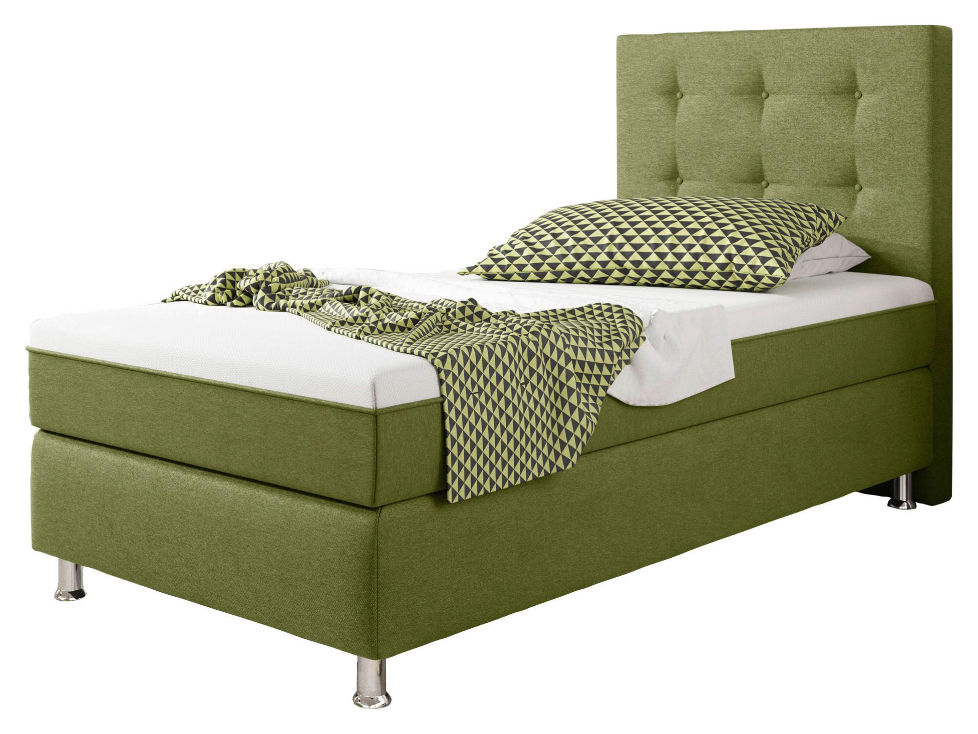 Boxspringbett 90x200 cm Köln Plus - Silberfarben/Grün, KONVENTIONELL, Textil (90/115/210cm) - MID.YOU