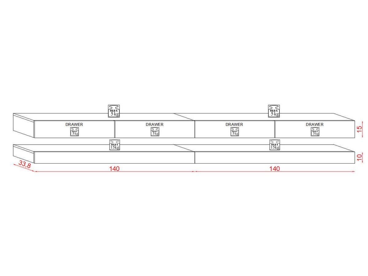 Lowboard TV Stand Fly Double - Schwarz Hochglanz/Schwarz, Design, Holzwerkstoff (280/25/34cm) - MID.YOU