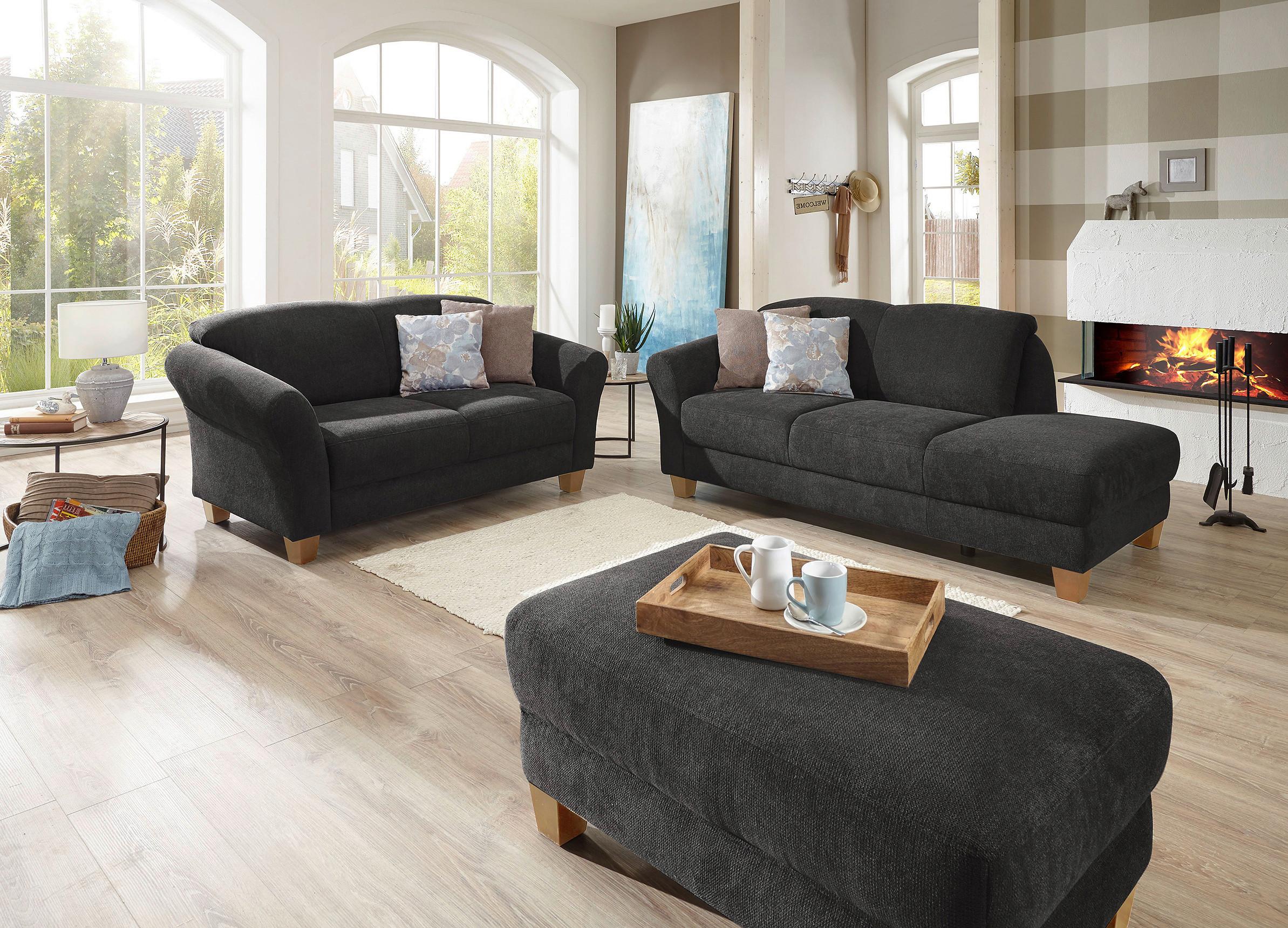 Récamiere Gotland V, Schwarz B: 194 cm - Schwarz/Naturfarben, KONVENTIONELL, Textil (194/84/91cm) - Sit & More