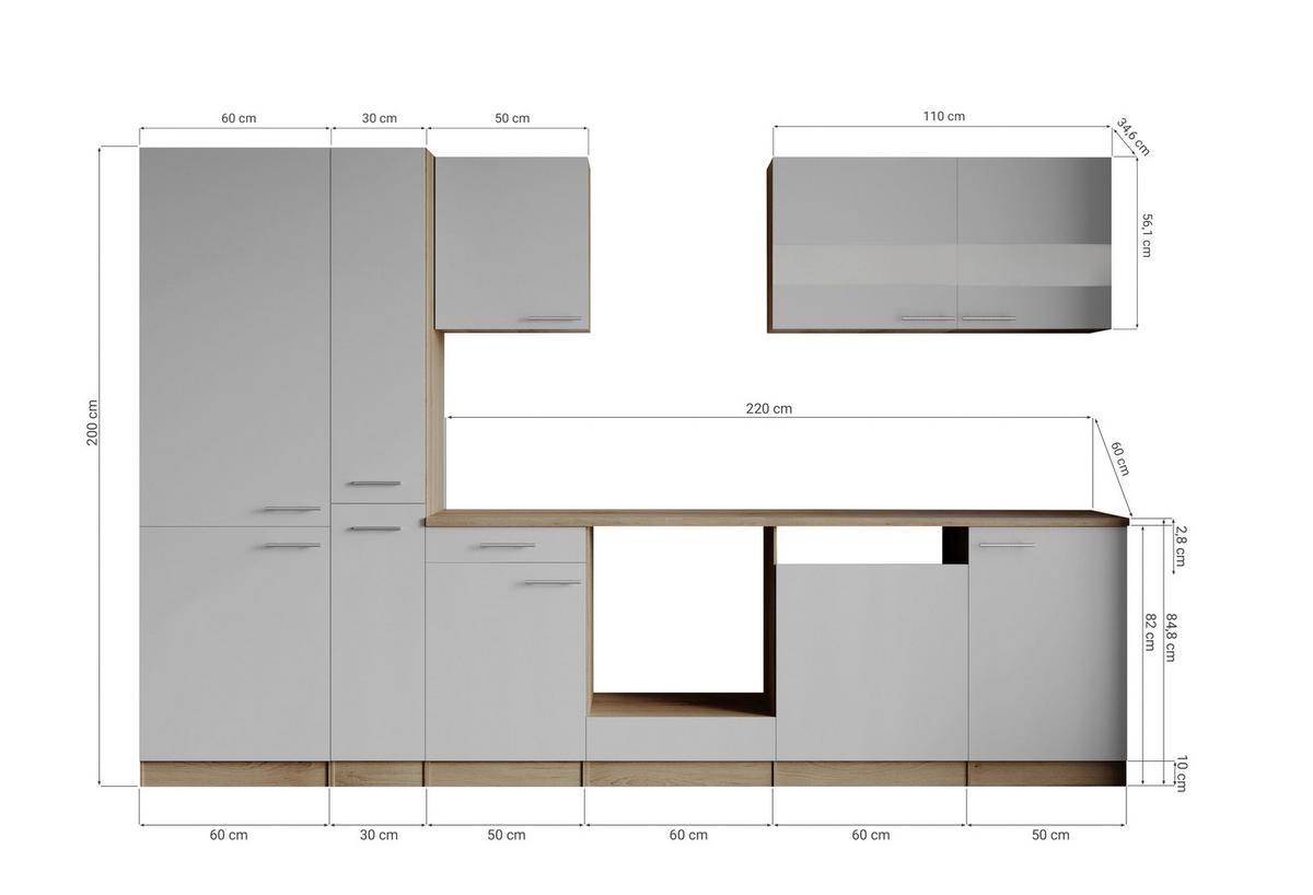 Küchenleerblock Merle Weiß/Eichefarben B: 310cm - Eichefarben/Weiß, Basics, Holzwerkstoff (310cm) - Respekta