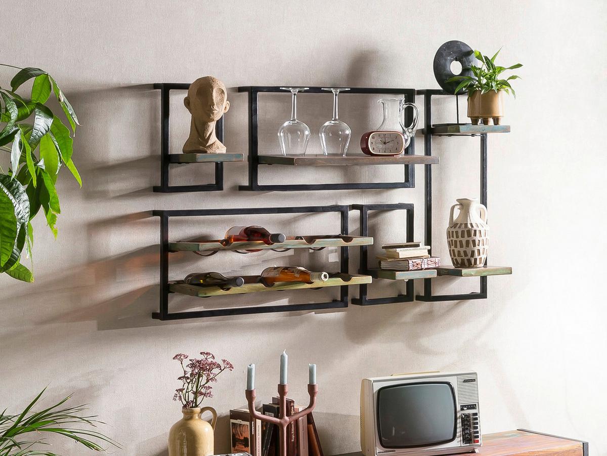 Wandregal Multicolor/Schwarz B: 65cm - Multicolor/Schwarz, Design, Holz/Metall (65/35/25cm) - MID.YOU