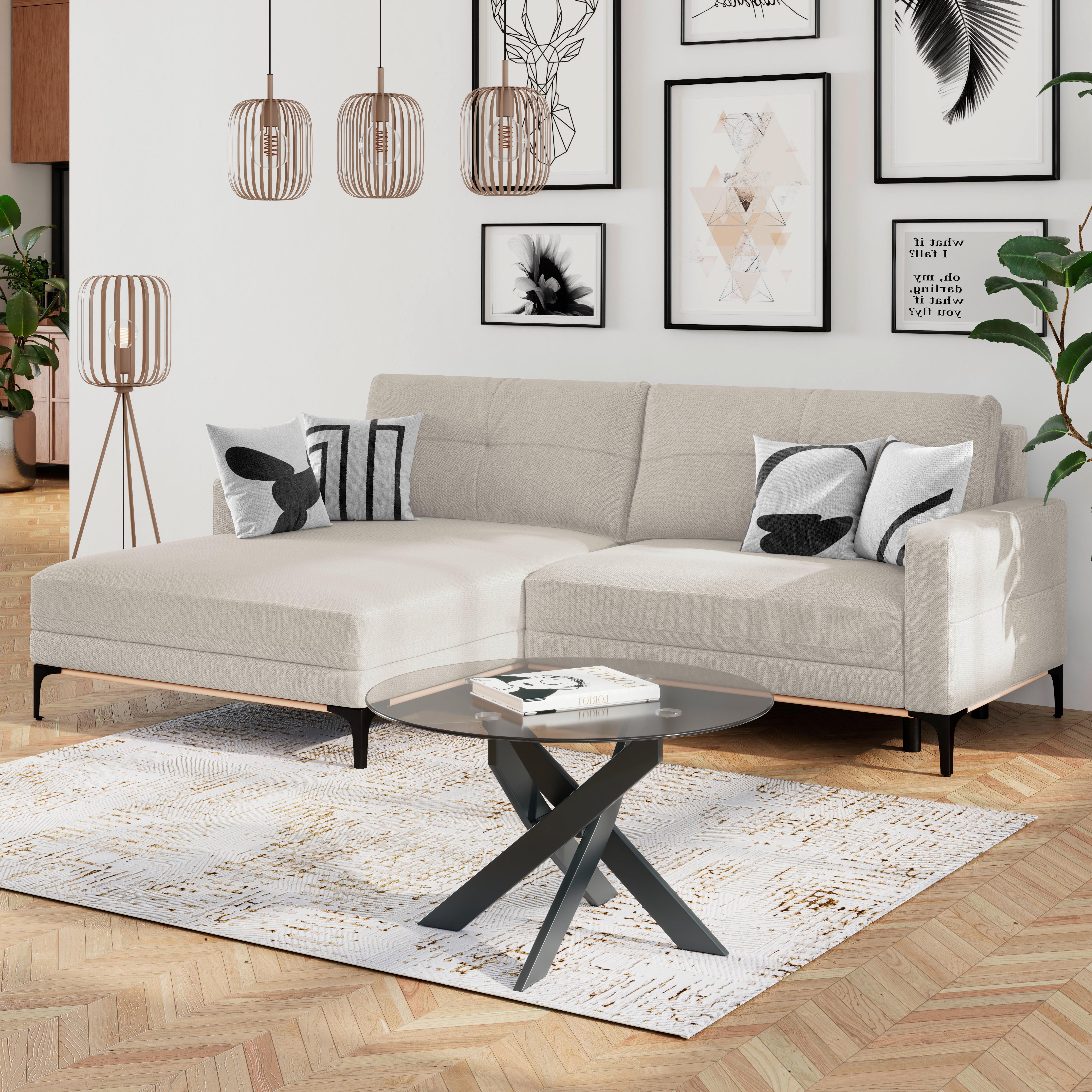 Ecksofa Mit Schlaffunktion & Bettkasten Bergamo Creme - Creme/Schwarz, MODERN, Textil (162/238cm) - Ondega