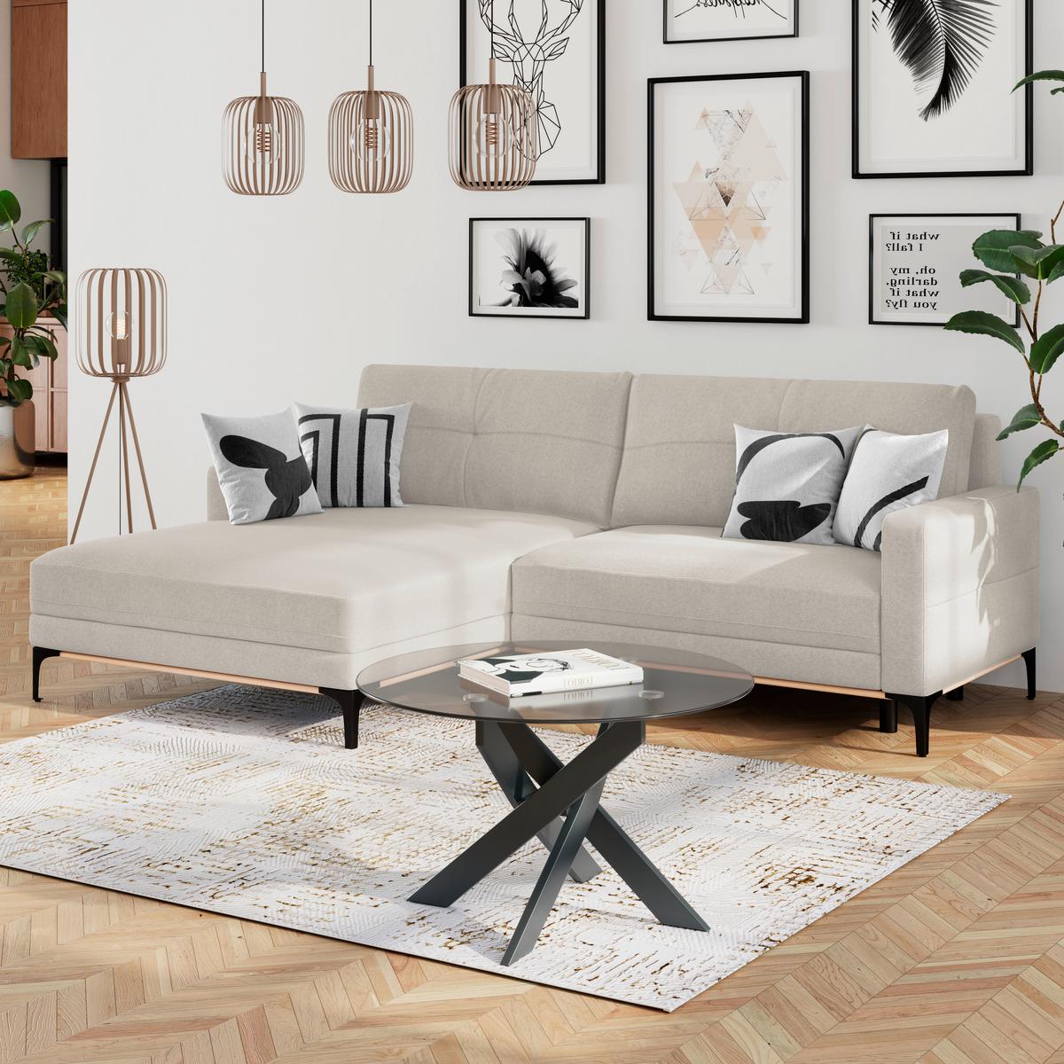 Ecksofa Bergamo - Creme/Schwarz, MODERN, Textil (162/238cm) - Ondega