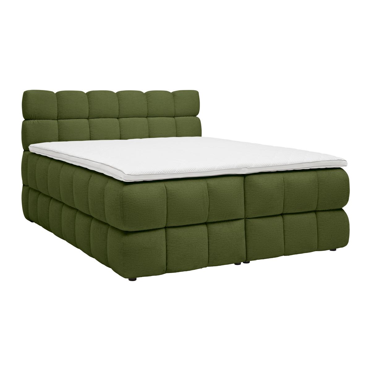 Boxspring posteľ BUBBLE BOX 180/200 cm, zelená - olivovozelená/čierna, Konventionell, kov/drevo (180/200cm) - Premium Living