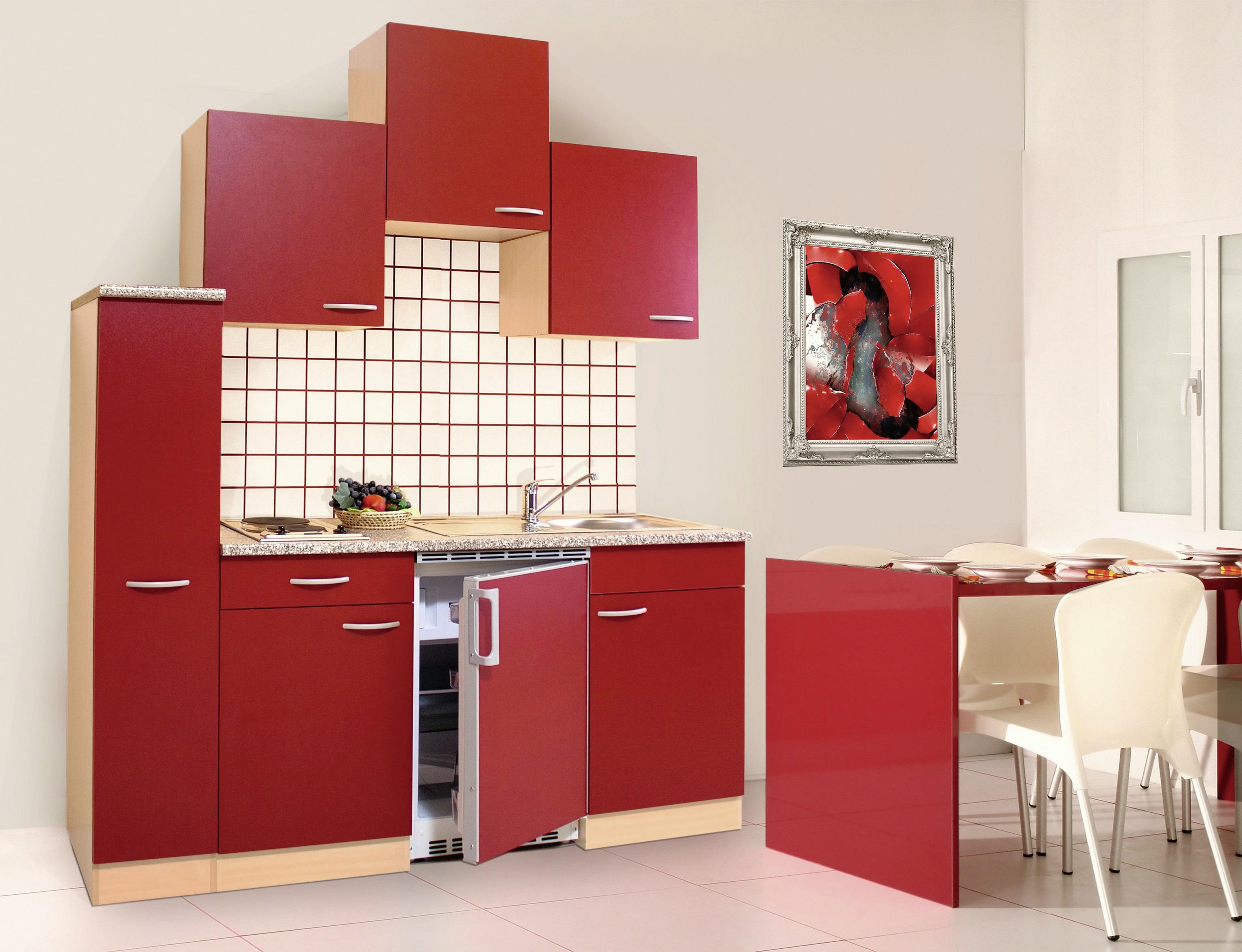 Respekta Küchenzeile mit Geräten 180 cm Rot/Buche
