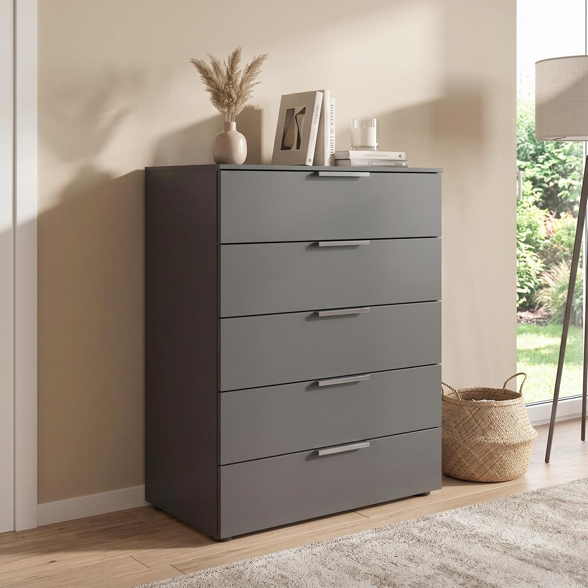 Kommode 80 cm Flipp Graphitfarben - Chromfarben/Graphitfarben, MODERN, Holzwerkstoff (80/100/42cm) - Rauch Möbel