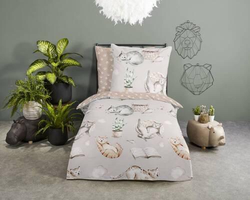 Jugendbettwäsche Catlife Grau Beige 135x200 cm - Beige/Grau, Design, Textil (135/200cm)