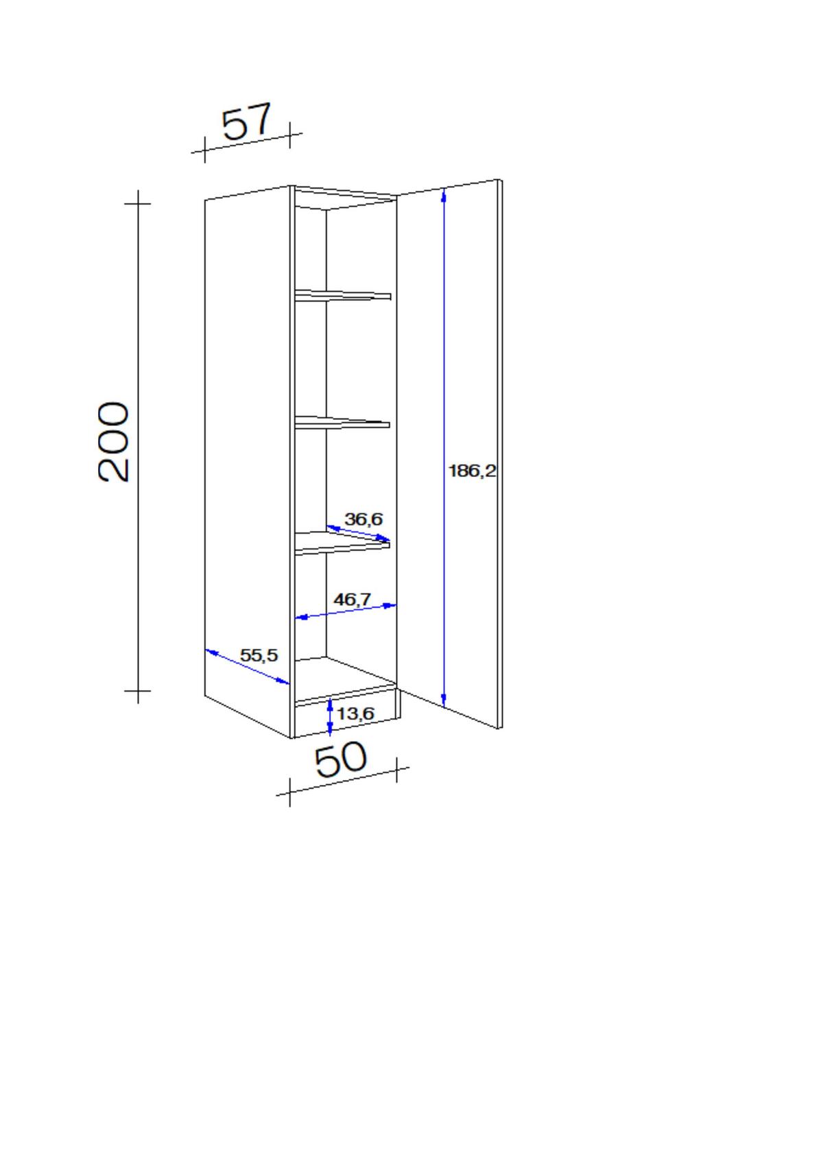 Geschirrschrank Shadow B: 50 cm Grau/Eiche Dekor 3 Böden - Dunkelgrau/Eiche San Remo, MODERN, Holzwerkstoff (50/200/57cm)