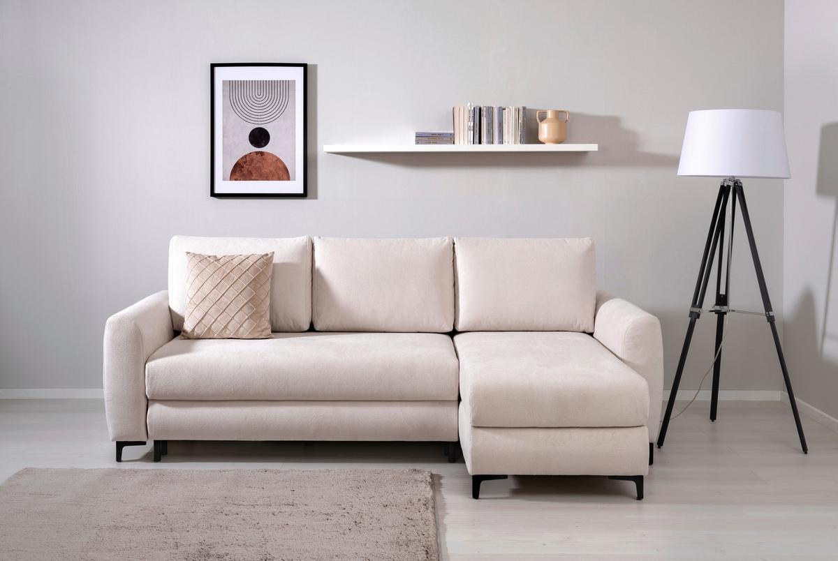 Ecksofa Moli, Creme S: 236x148 cm - Creme/Schwarz, Design, Textil (236/148cm) - MID.YOU