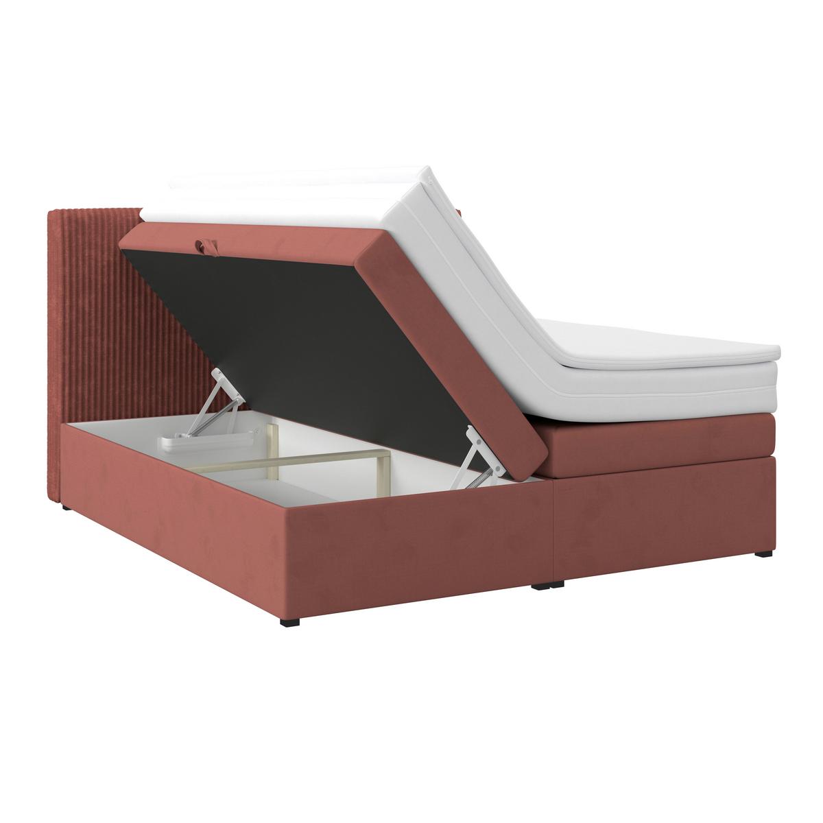 Boxspringbett Mit Topper Mit Bettkasten 180x200 Cm Rossa - Altrosa/Schwarz, MODERN, Holzwerkstoff/Textil (180/200cm)