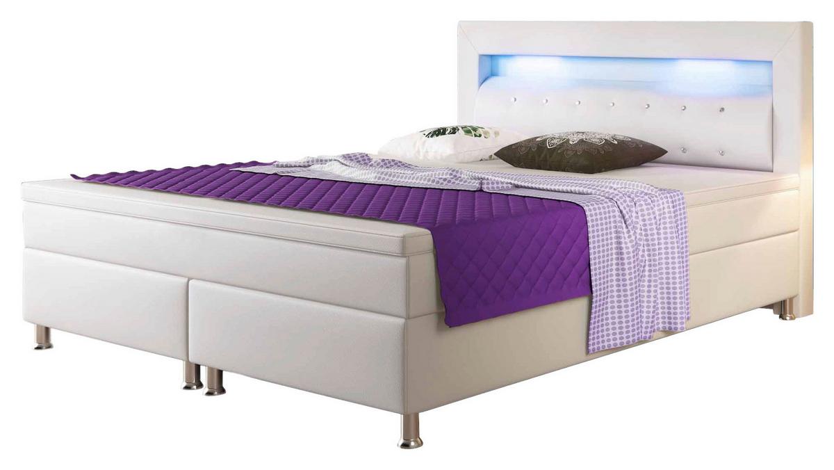 Boxspringbett mit Topper & Beleuchtung 180x200 Monaco - Silberfarben/Weiß, KONVENTIONELL, Leder/Textil (180/115/210cm) - MID.YOU