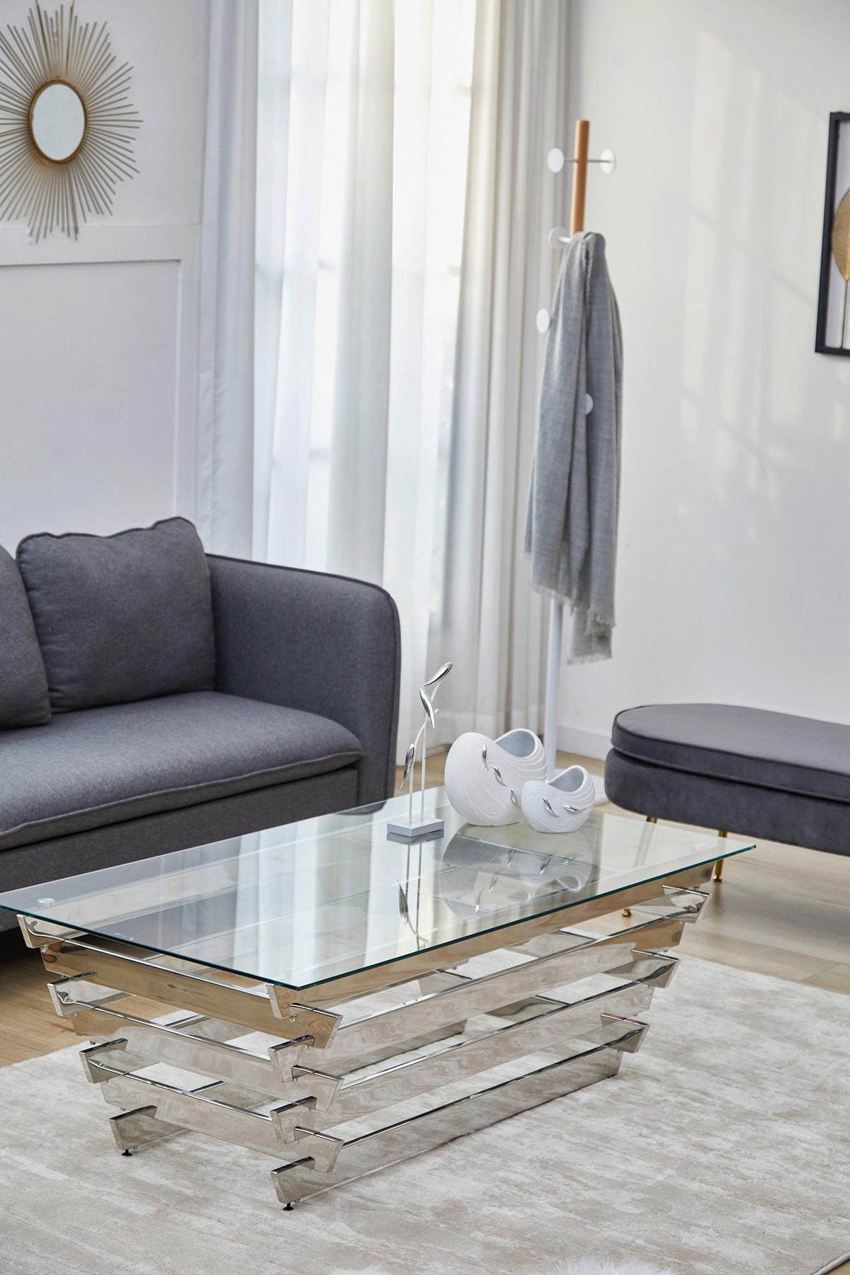 Couchtisch Silberfarben B: 70 Cm - Klar/Silberfarben, Design, Glas/Metall (130/70/45cm) - Livetastic