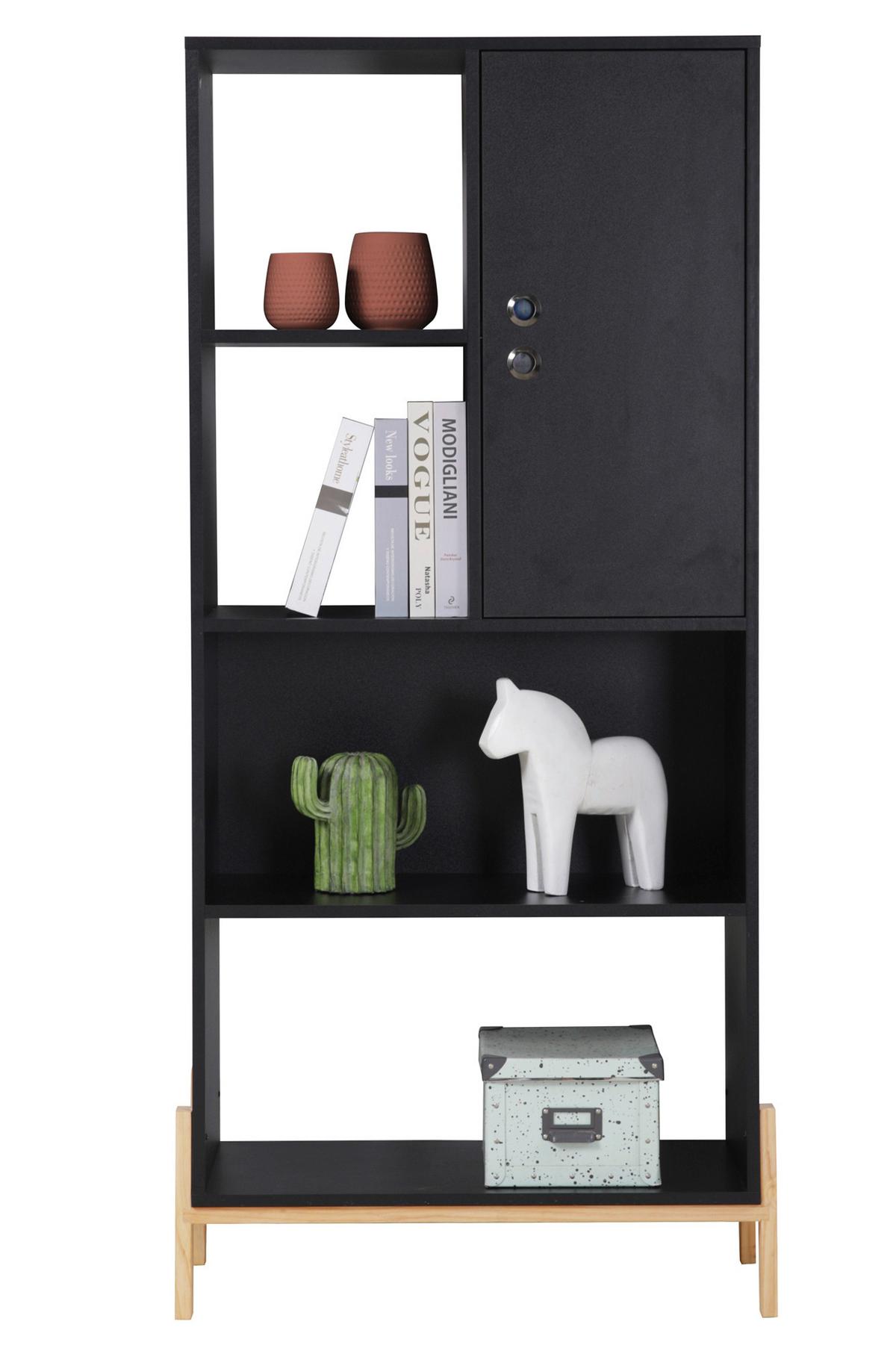 Regal Schwarz B: 72,5cm - Schwarz/Naturfarben, Design, Holzwerkstoff (72,5/154/35,5cm) - Livetastic