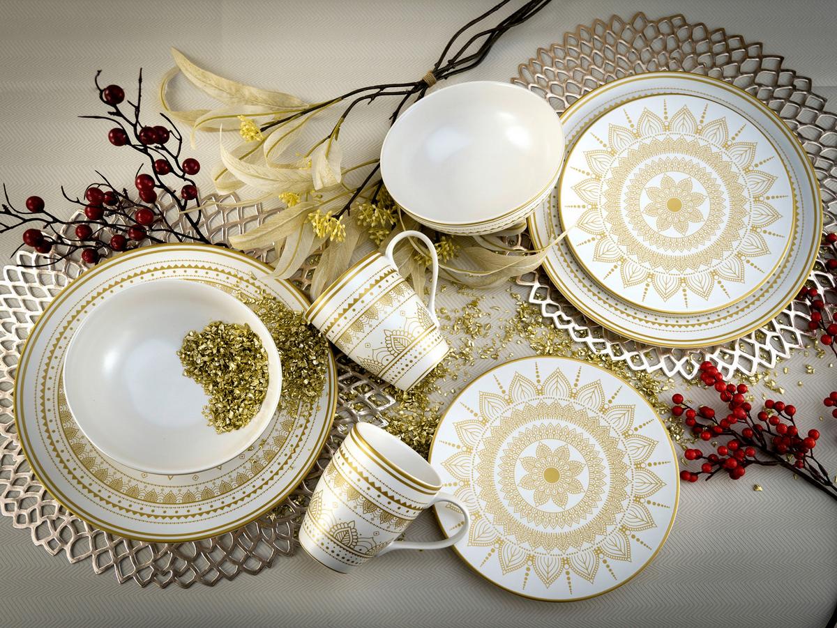 Kombinovaný servis 16-dielny, biela/zlatá - biela/zlatá, keramika - Creatable