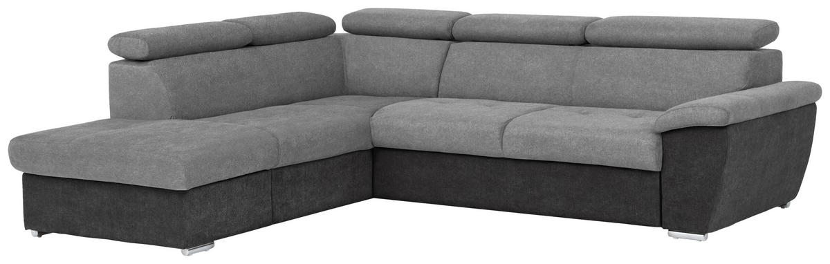 Ecksofa mit Schlaffunktion Antero + Bettkasten Grau - Chromfarben/Schwarz, Design, Textil (216/262cm) - Livetastic