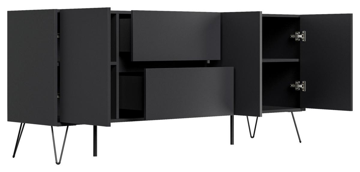 Sideboard Posseik Industrial Graphitfarben B: 177 cm - Schwarz/Graphitfarben, Design, Holzwerkstoff (177/75,8/42cm) - MID.YOU